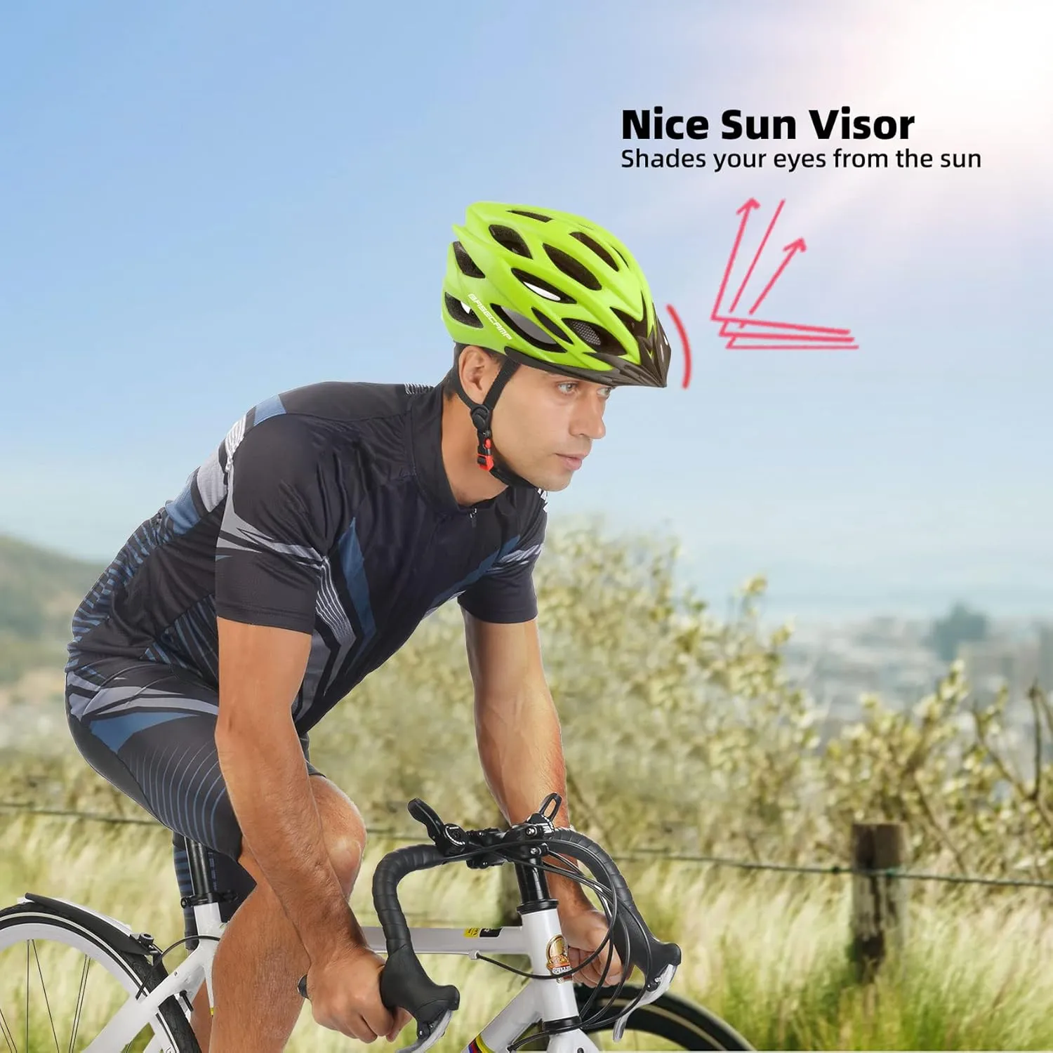Basecamp Bike Helmet for Women Men with LED Safety Light Removable Sun Visor Lightweight Bicycle Helmet Adjustable Breathable Mountain & Road Cycling Helmets for Adult