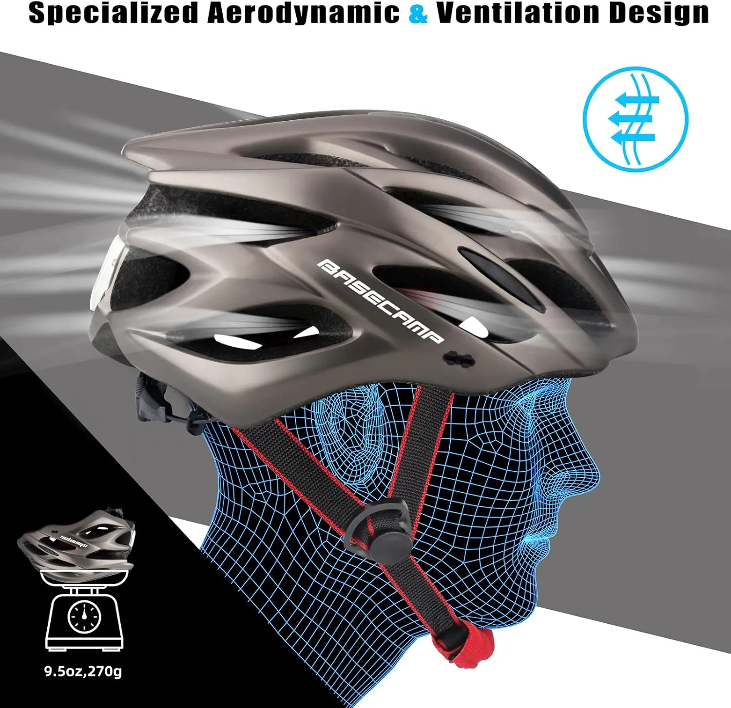 Basecamp Bike Helmet for Women Men with LED Safety Light Removable Sun Visor Lightweight Bicycle Helmet Adjustable Breathable Mountain & Road Cycling Helmets for Adult
