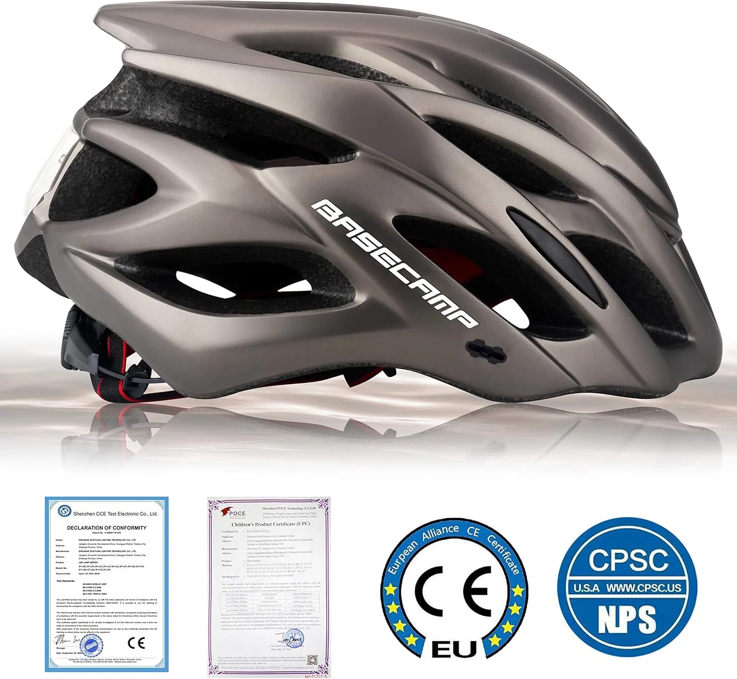 Basecamp Bike Helmet for Women Men with LED Safety Light Removable Sun Visor Lightweight Bicycle Helmet Adjustable Breathable Mountain & Road Cycling Helmets for Adult