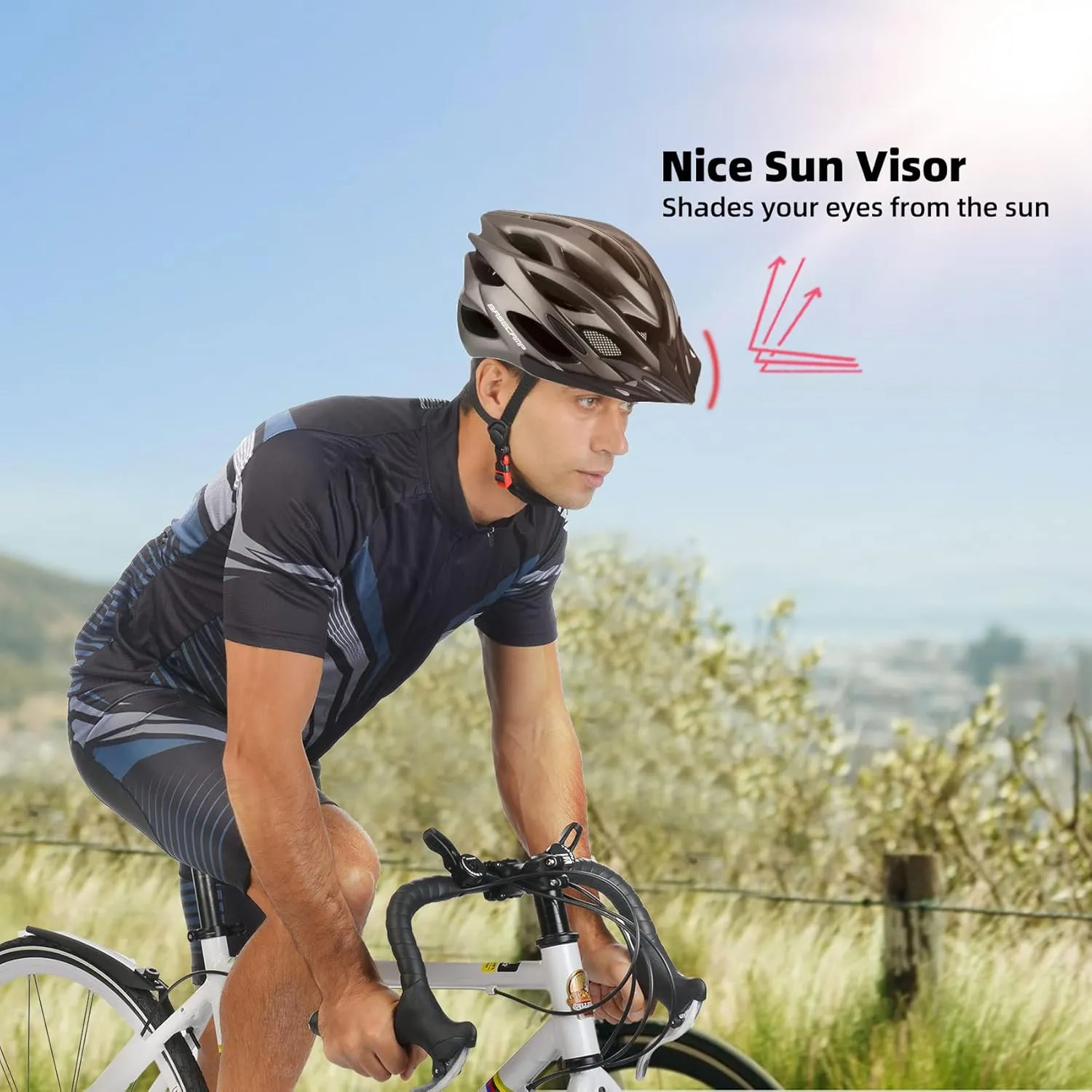 Basecamp Bike Helmet for Women Men with LED Safety Light Removable Sun Visor Lightweight Bicycle Helmet Adjustable Breathable Mountain & Road Cycling Helmets for Adult
