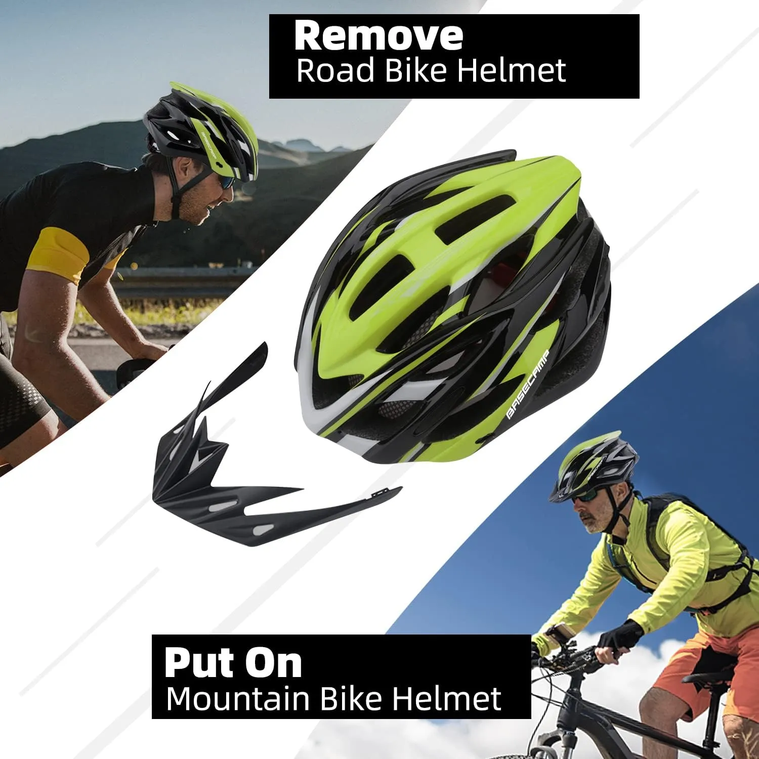 Basecamp Bike Helmet for Women Men with LED Safety Light Removable Sun Visor Lightweight Bicycle Helmet Adjustable Breathable Mountain & Road Cycling Helmets for Adult