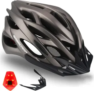 Basecamp Bike Helmet for Women Men with LED Safety Light Removable Sun Visor Lightweight Bicycle Helmet Adjustable Breathable Mountain & Road Cycling Helmets for Adult