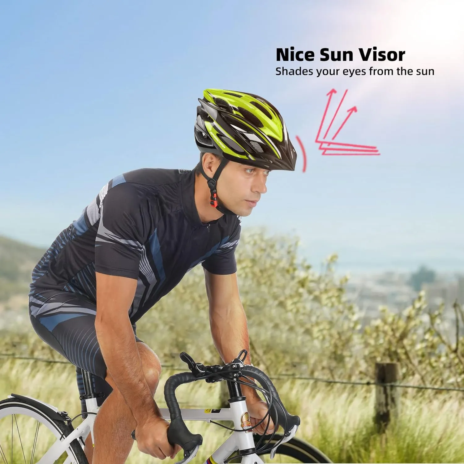 Basecamp Bike Helmet for Women Men with LED Safety Light Removable Sun Visor Lightweight Bicycle Helmet Adjustable Breathable Mountain & Road Cycling Helmets for Adult