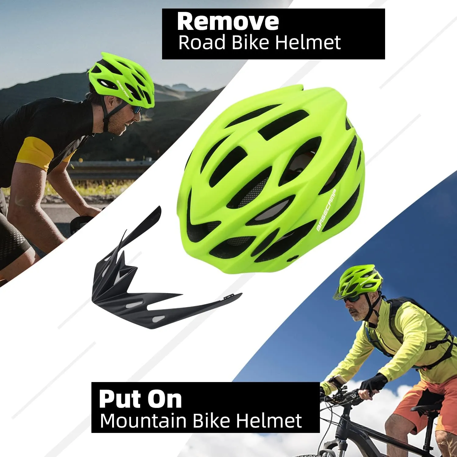 Basecamp Bike Helmet for Women Men with LED Safety Light Removable Sun Visor Lightweight Bicycle Helmet Adjustable Breathable Mountain & Road Cycling Helmets for Adult