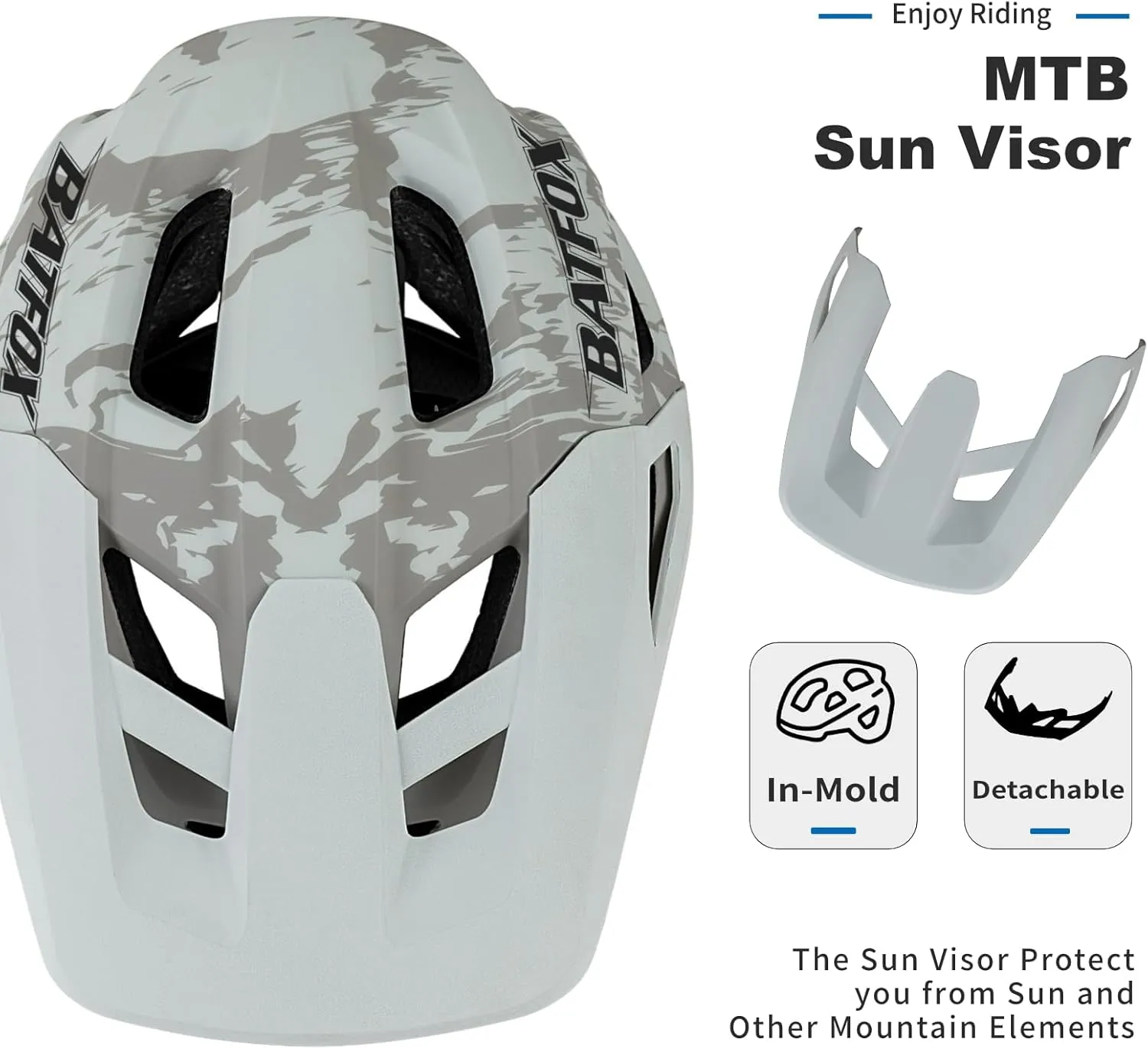 BATFOX Mountain Bike Helmet for Men Women,MTB Bicycle Cycling ebike Helmet for Adults Fit(52-60CM)