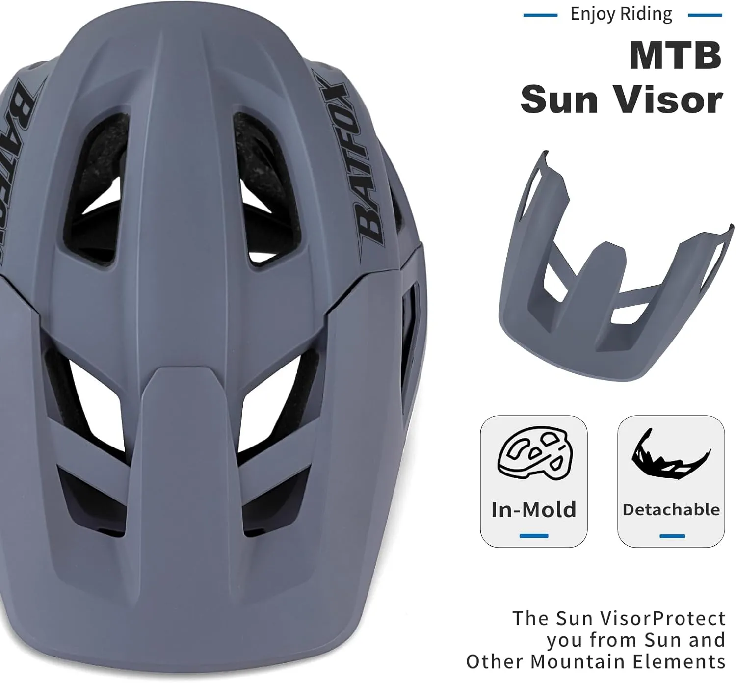 BATFOX Mountain Bike Helmet for Men Women,MTB Bicycle Cycling ebike Helmet for Adults Fit(52-60CM)