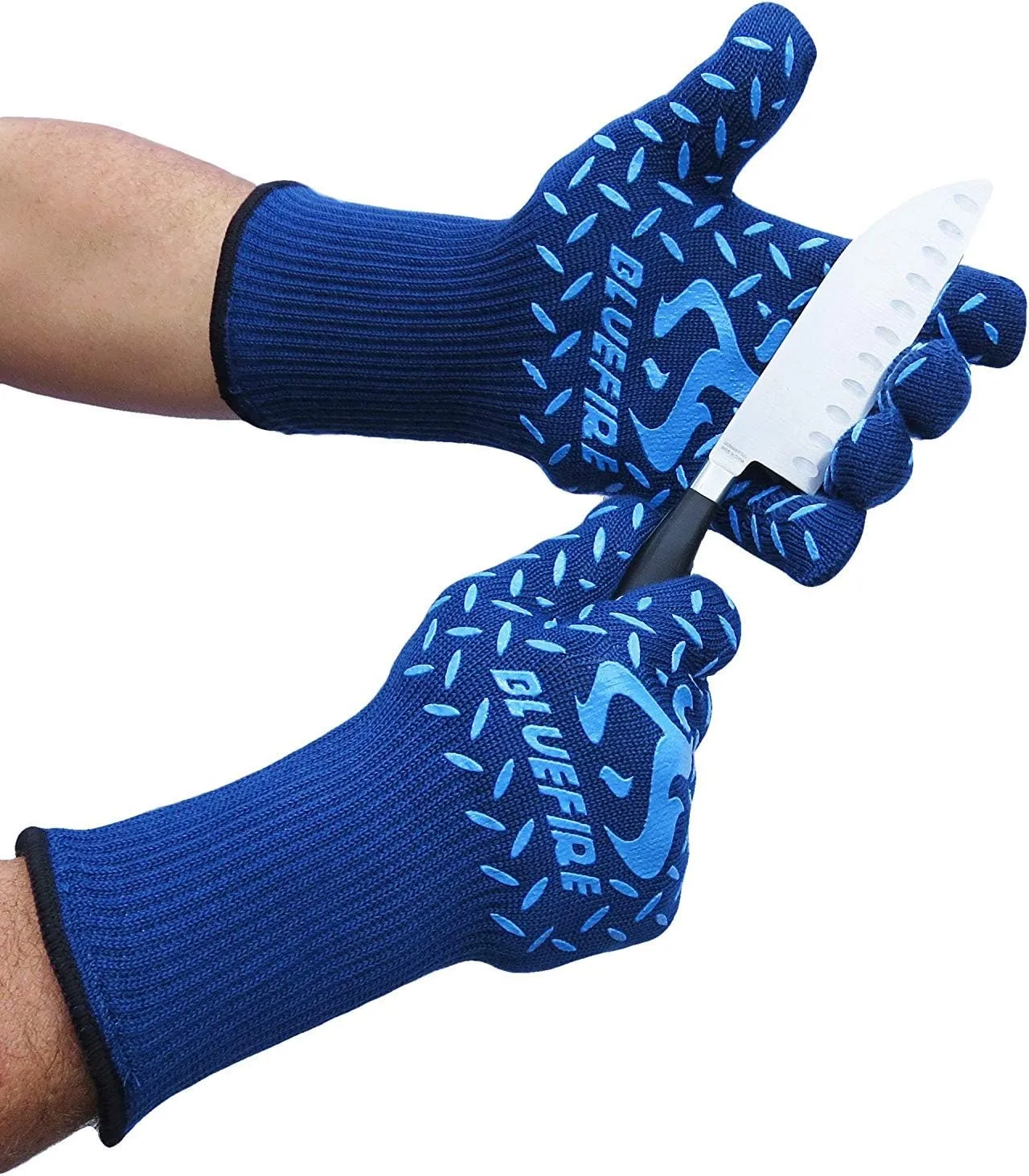 BBQ Grill Firepit Oven Mitts Highest Heat Resistance EN407 Lab Certified (X-Large, Blue)