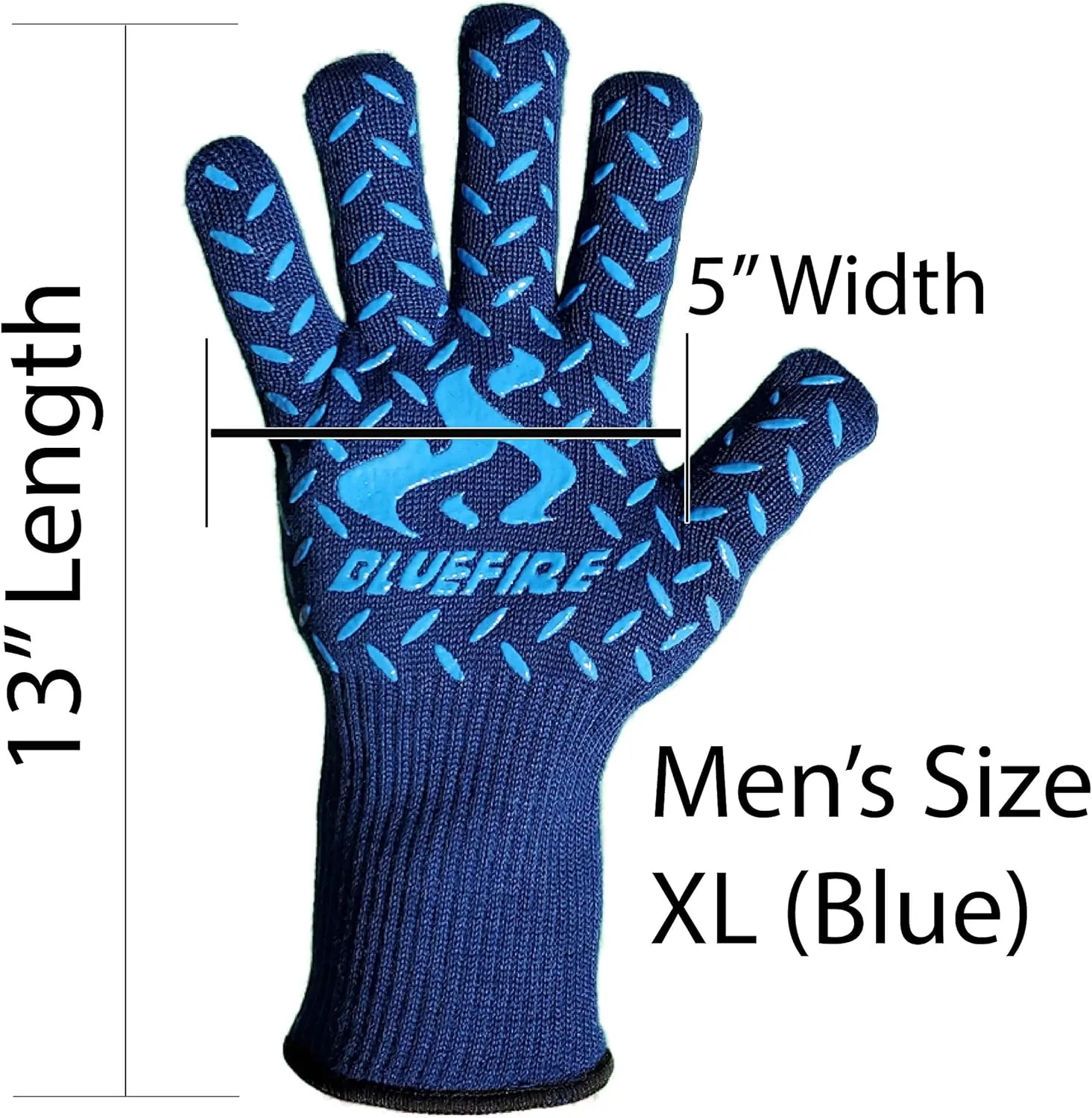 BBQ Grill Firepit Oven Mitts Highest Heat Resistance EN407 Lab Certified (X-Large, Blue)