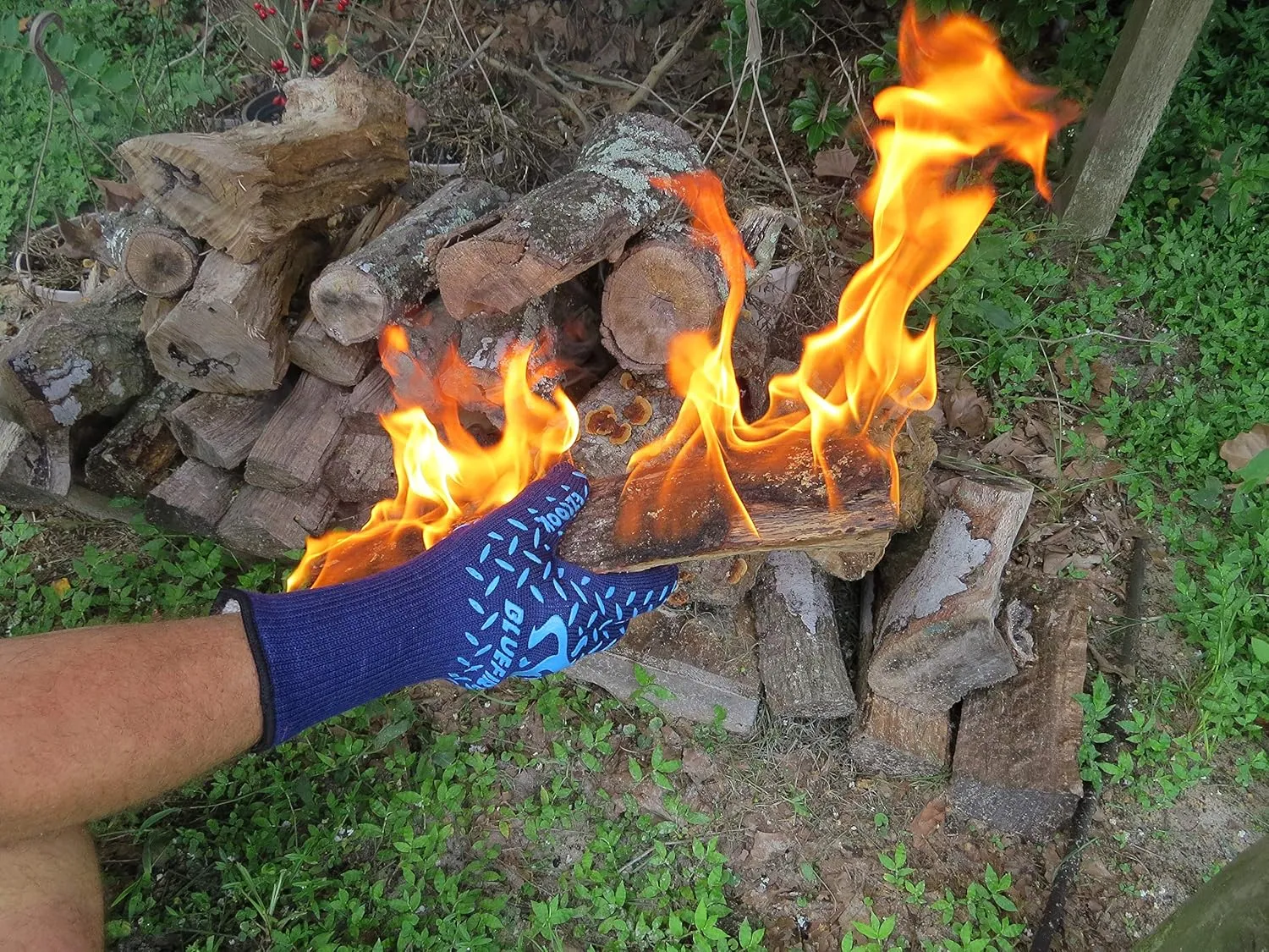 BBQ Grill Firepit Oven Mitts Highest Heat Resistance EN407 Lab Certified (X-Large, Blue)