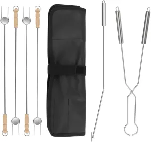 BBQ-PLUS Stainless Steel Fire Pit Tool Kits for Outdoor Fire Pits,Fire Poker & Firewood Tongs & Roasting Sticks Accessroies for Backyard,Picnic BBQ, Fireplace Fire Pit Tools