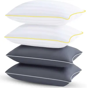 Bed Pillows for Sleeping - Pillows Standard Size Set of 4 Cooling Hotel Quality Quality with Premium Soft Down Alternative Fill for Back, Stomach or Side Sleepers (2 White & 2 Grey)