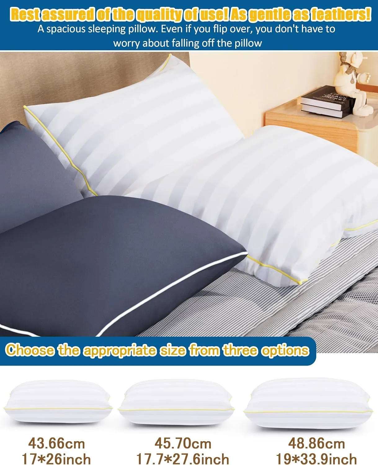 Bed Pillows for Sleeping - Pillows Standard Size Set of 4 Cooling Hotel Quality Quality with Premium Soft Down Alternative Fill for Back, Stomach or Side Sleepers (2 White & 2 Grey)