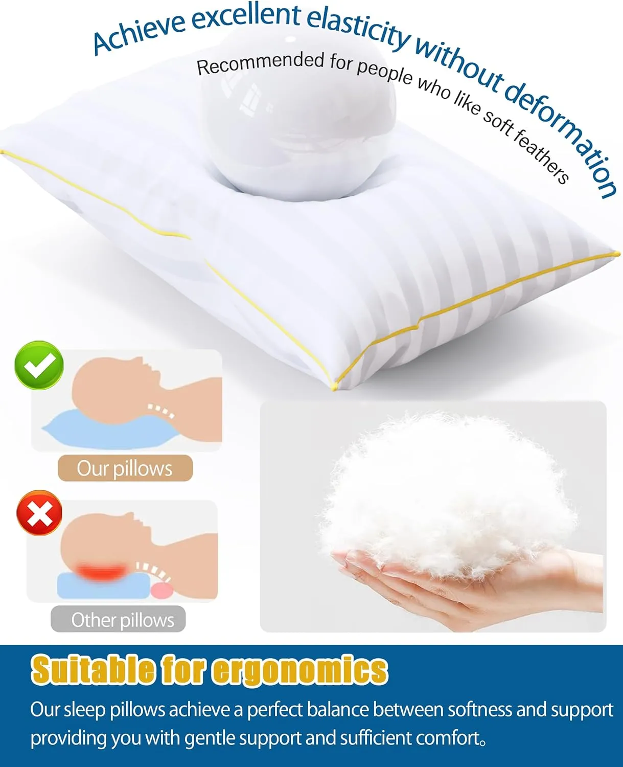 Bed Pillows for Sleeping - Pillows Standard Size Set of 4 Cooling Hotel Quality Quality with Premium Soft Down Alternative Fill for Back, Stomach or Side Sleepers (2 White & 2 Grey)