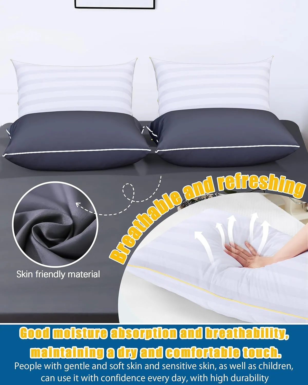 Bed Pillows for Sleeping - Pillows Standard Size Set of 4 Cooling Hotel Quality Quality with Premium Soft Down Alternative Fill for Back, Stomach or Side Sleepers (2 White & 2 Grey)