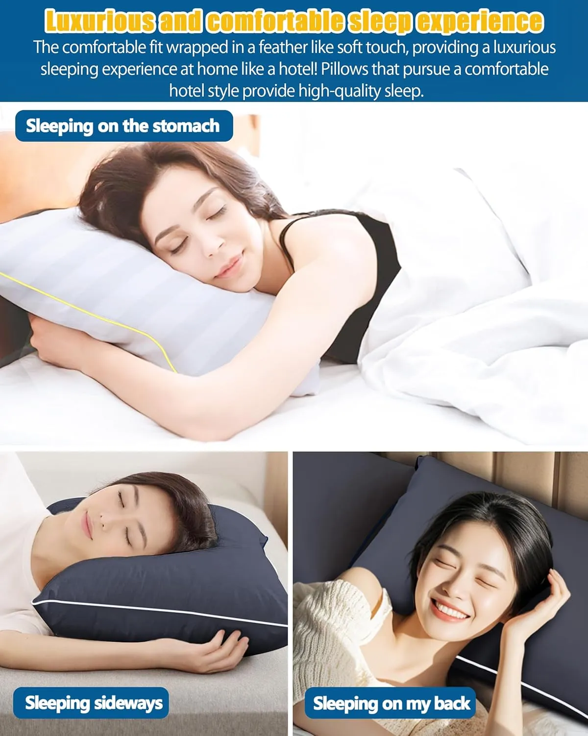 Bed Pillows for Sleeping - Pillows Standard Size Set of 4 Cooling Hotel Quality Quality with Premium Soft Down Alternative Fill for Back, Stomach or Side Sleepers (2 White & 2 Grey)