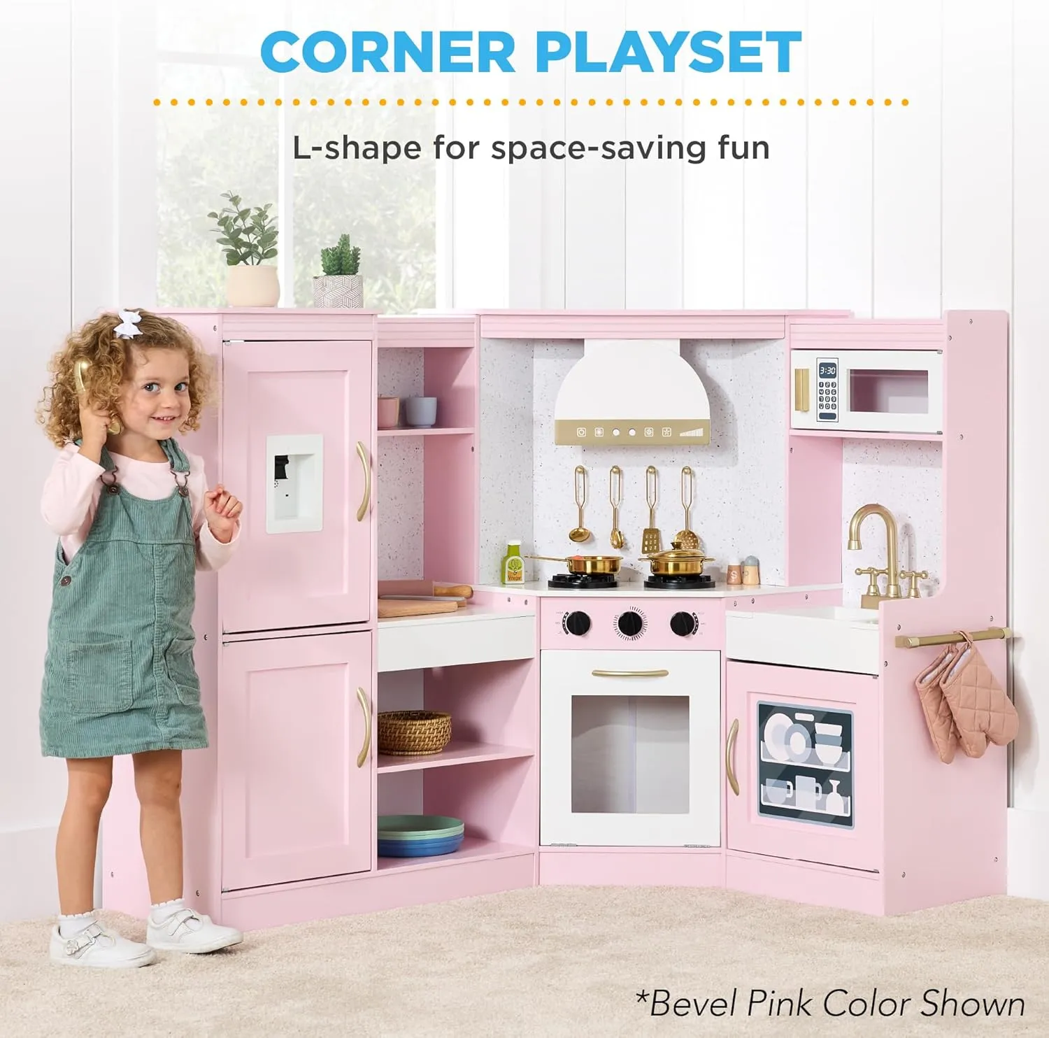 Best Choice Products Pretend Play Corner Kitchen, Ultimate Interactive Wooden Kids Playset w/Lights & Sounds, Ice Maker, Hood - Espresso