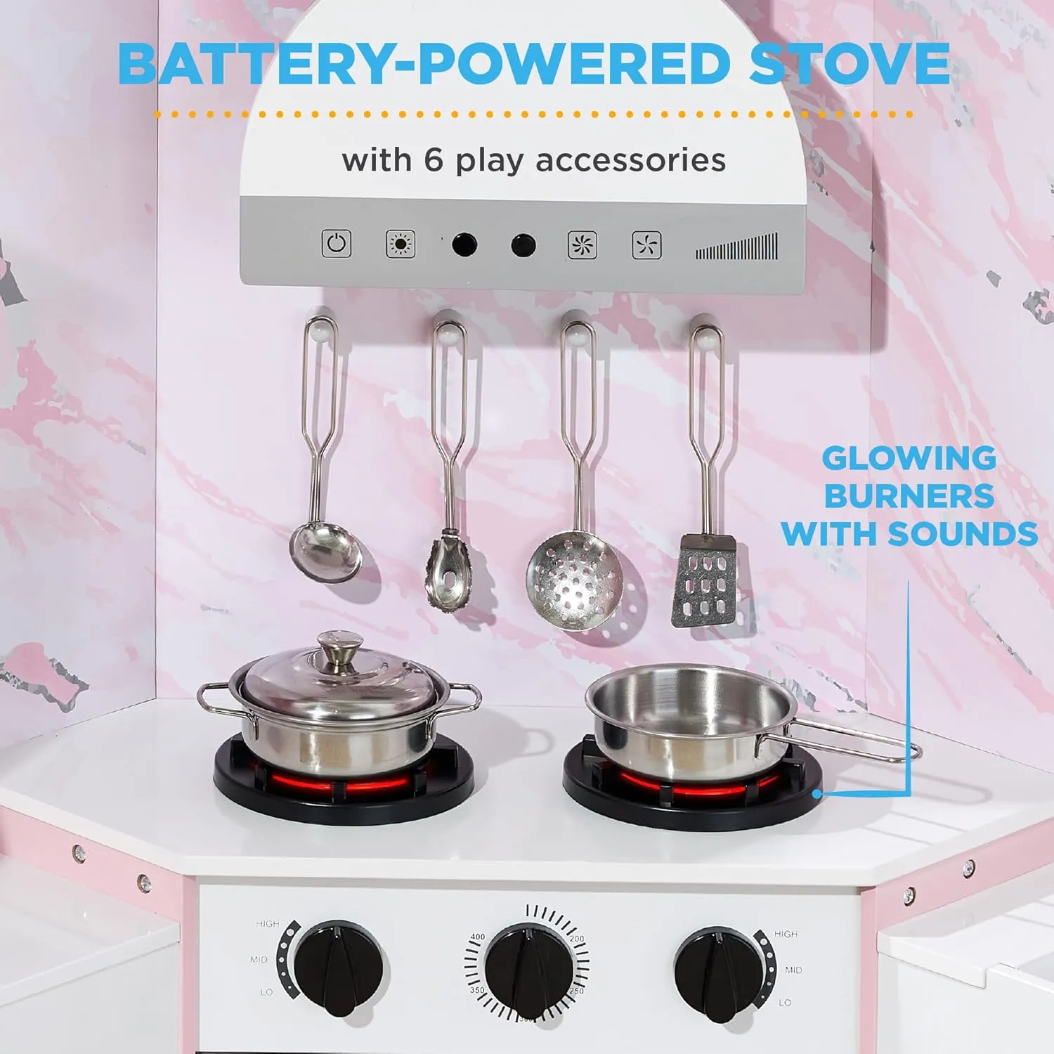 Best Choice Products Pretend Play Corner Kitchen, Ultimate Interactive Wooden Kids Playset w/Lights & Sounds, Ice Maker, Hood - Pink