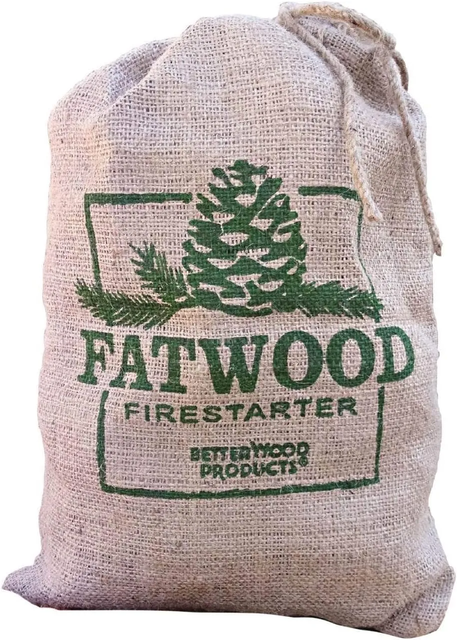 Betterwood Fatwood 10lb Firestarter Burlap Bag (2 Pack) for Campfire, BBQ, or Pellet Stove; Non-Toxic and Water Resistant; Safe and Easy Set- Up