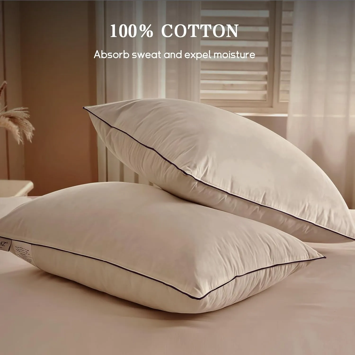 BHZ Goose Down Feather Pillows Queen Size Set of 2 Bed Pillows Hotel Collection for Sleeping Soft and Supportive Pillows for Side Stomach Back Sleepers, Navy