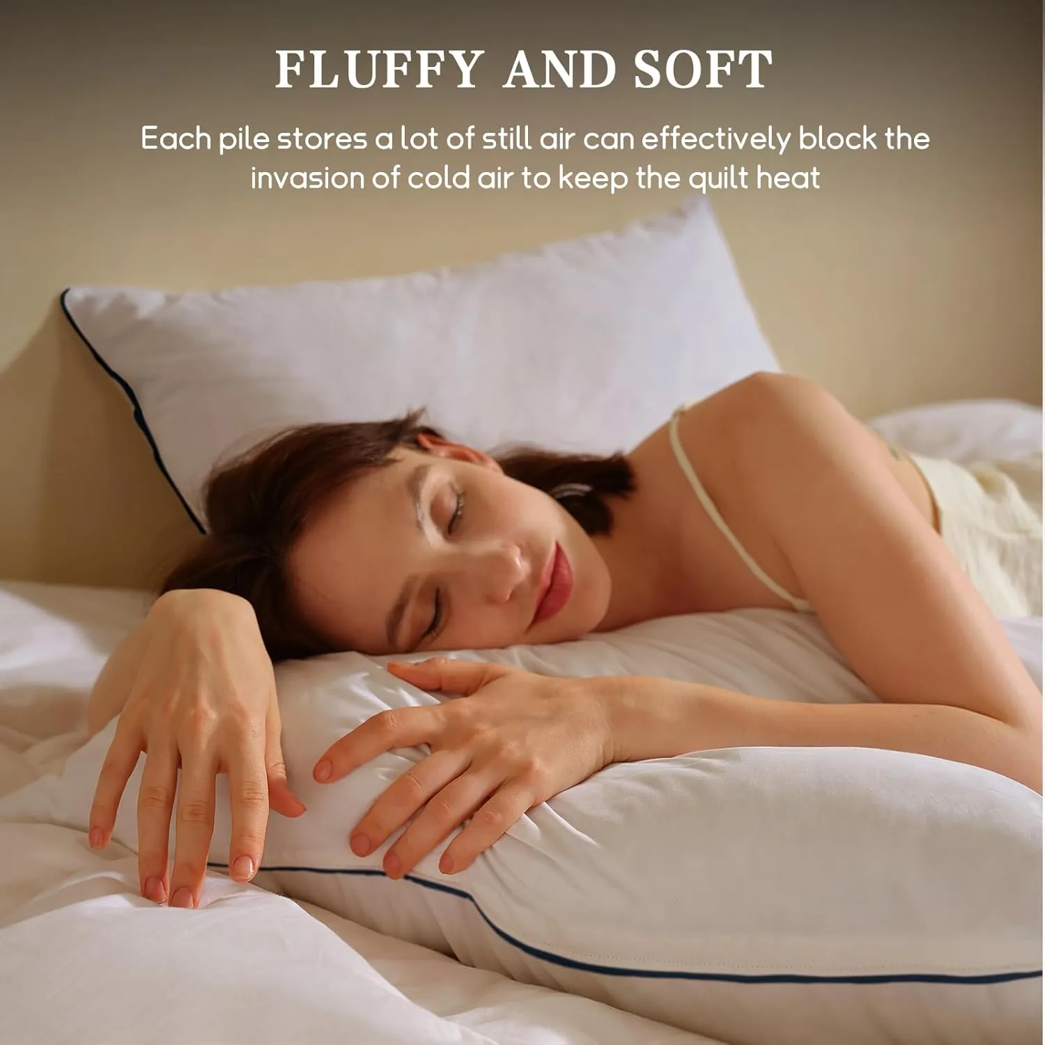 BHZ Goose Down Feather Pillows Queen Size Set of 2 Bed Pillows Hotel Collection for Sleeping Soft and Supportive Pillows for Side Stomach Back Sleepers, Navy