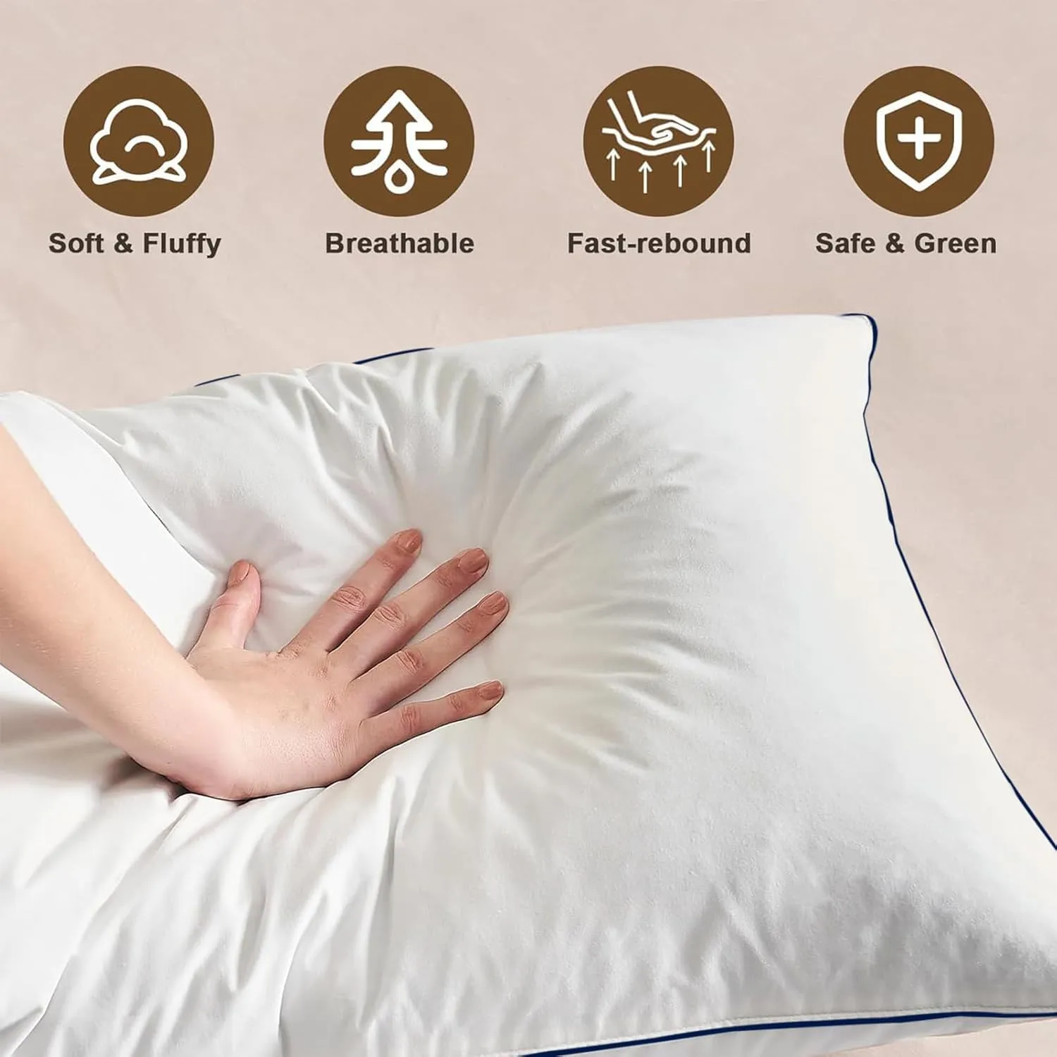 BHZ Goose Down Feather Pillows Queen Size Set of 2 Bed Pillows Hotel Collection for Sleeping Soft and Supportive Pillows for Side Stomach Back Sleepers, Navy