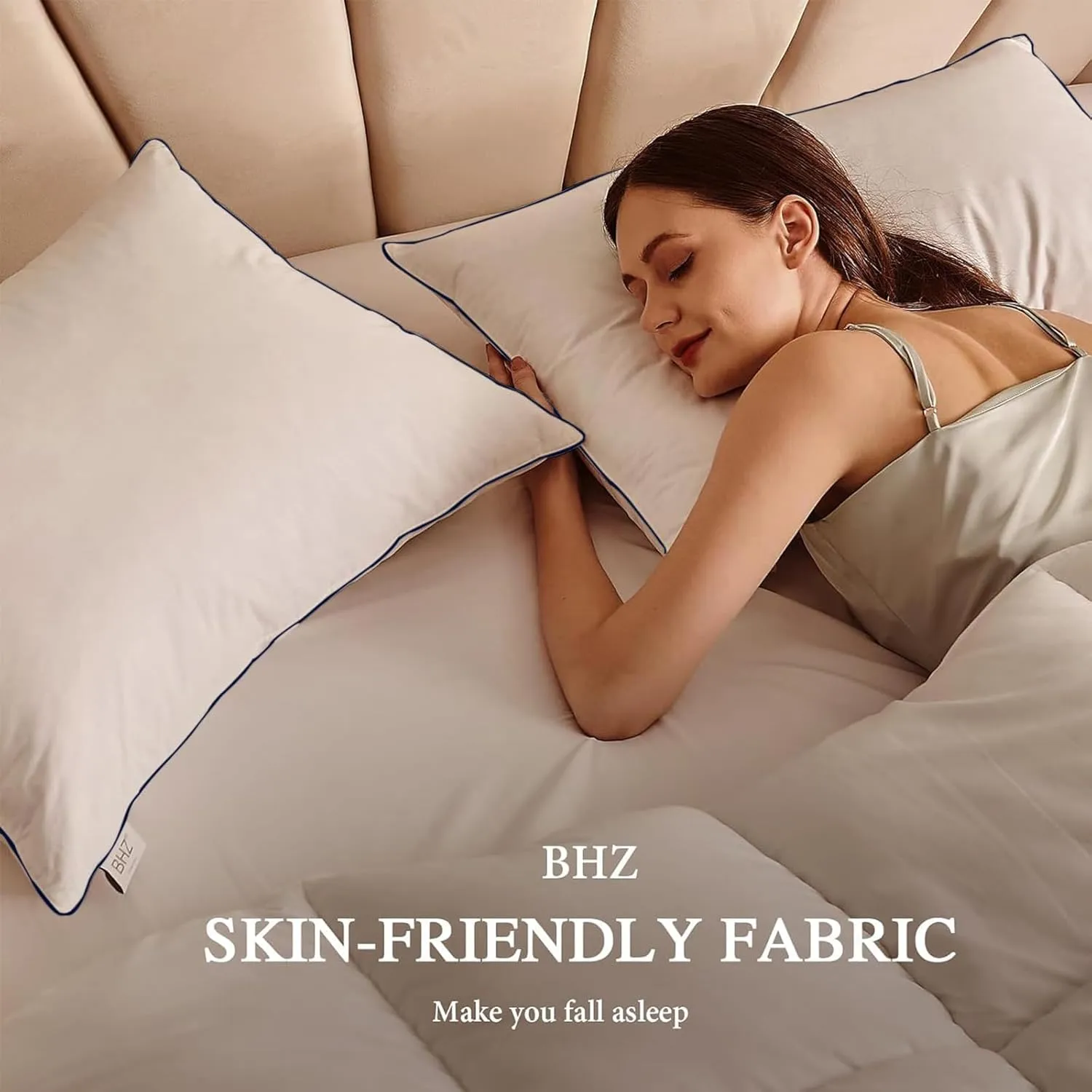 BHZ Goose Down Feather Pillows Queen Size Set of 2 Bed Pillows Hotel Collection for Sleeping Soft and Supportive Pillows for Side Stomach Back Sleepers, Navy