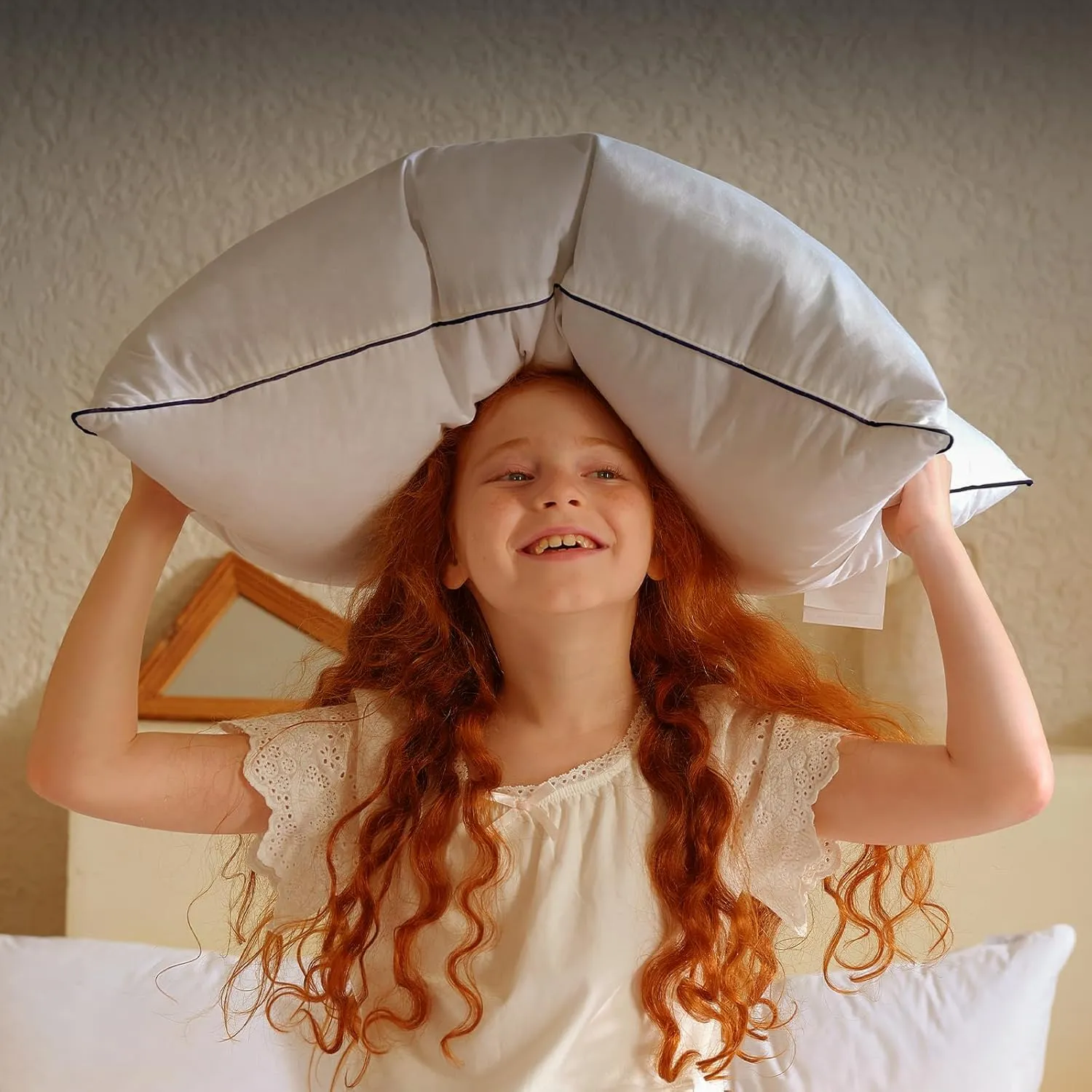 BHZ Goose Down Feather Pillows Queen Size Set of 2 Bed Pillows Hotel Collection for Sleeping Soft and Supportive Pillows for Side Stomach Back Sleepers, Navy