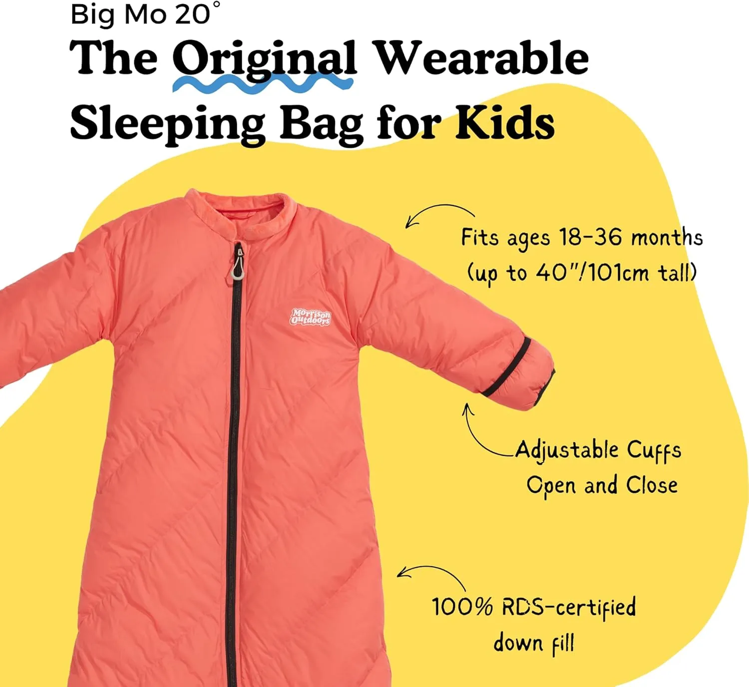 Big Mo 20 Kids Sleeping Bag (Ages 18-36mo), The Warmest 100% Down Camping Sleeping Bag for Kids Age 18-36 Months Old.