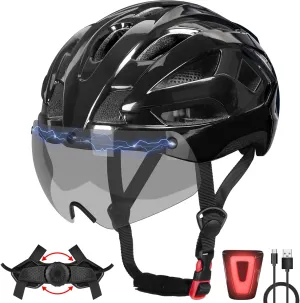 Bike Helmet Adult for Men, Lightweight Ebike Helmet with LED Light & Magnetic Goggles, USB Charging Cable Included, Cycling Helmet for Adult with Adjustable Dial Fit 58-62cm