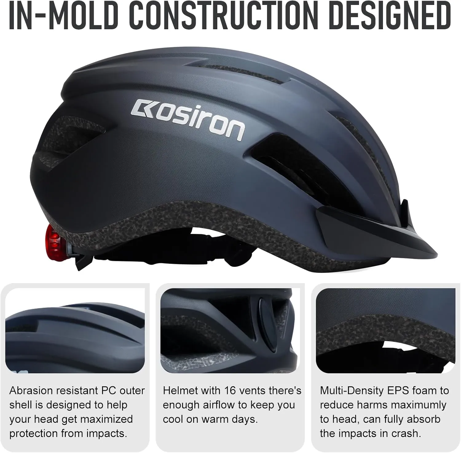 Bike Helmet Adult Men Women Bicycle Helmet with Light Detachable Visor Lightweight Mountain Road Bike Helmet Adjustable Size Cycling Helmet