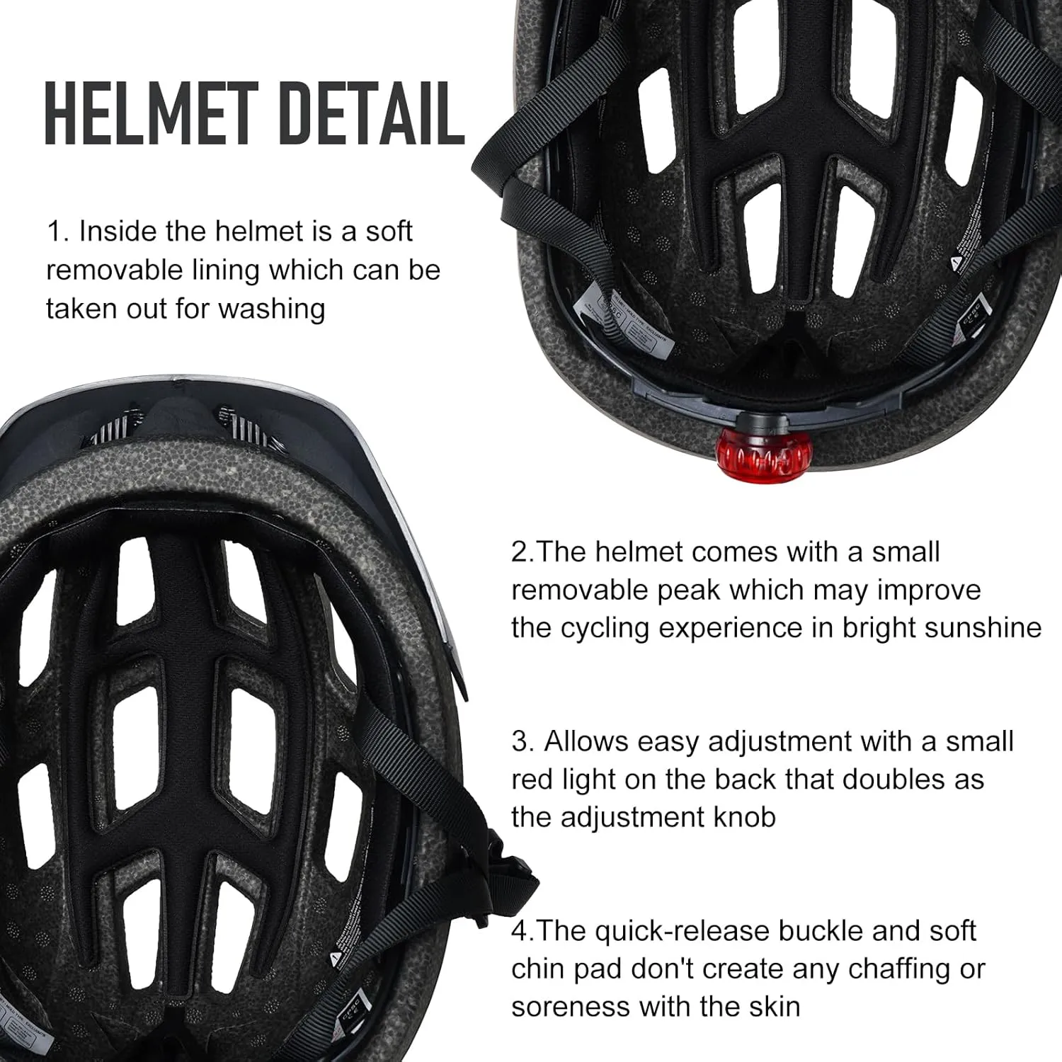 Bike Helmet Adult Men Women Bicycle Helmet with Light Detachable Visor Lightweight Mountain Road Bike Helmet Adjustable Size Cycling Helmet