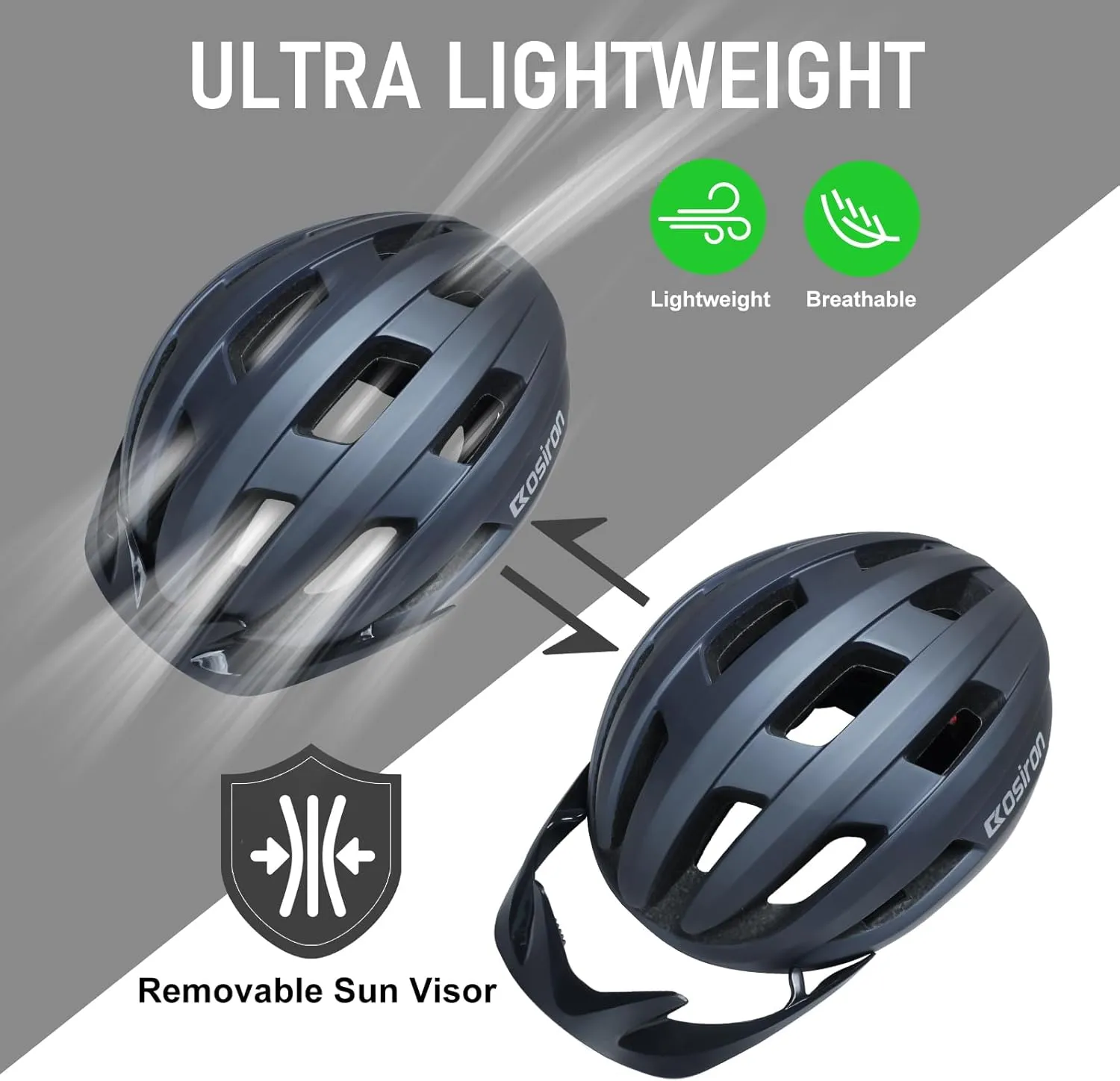 Bike Helmet Adult Men Women Bicycle Helmet with Light Detachable Visor Lightweight Mountain Road Bike Helmet Adjustable Size Cycling Helmet