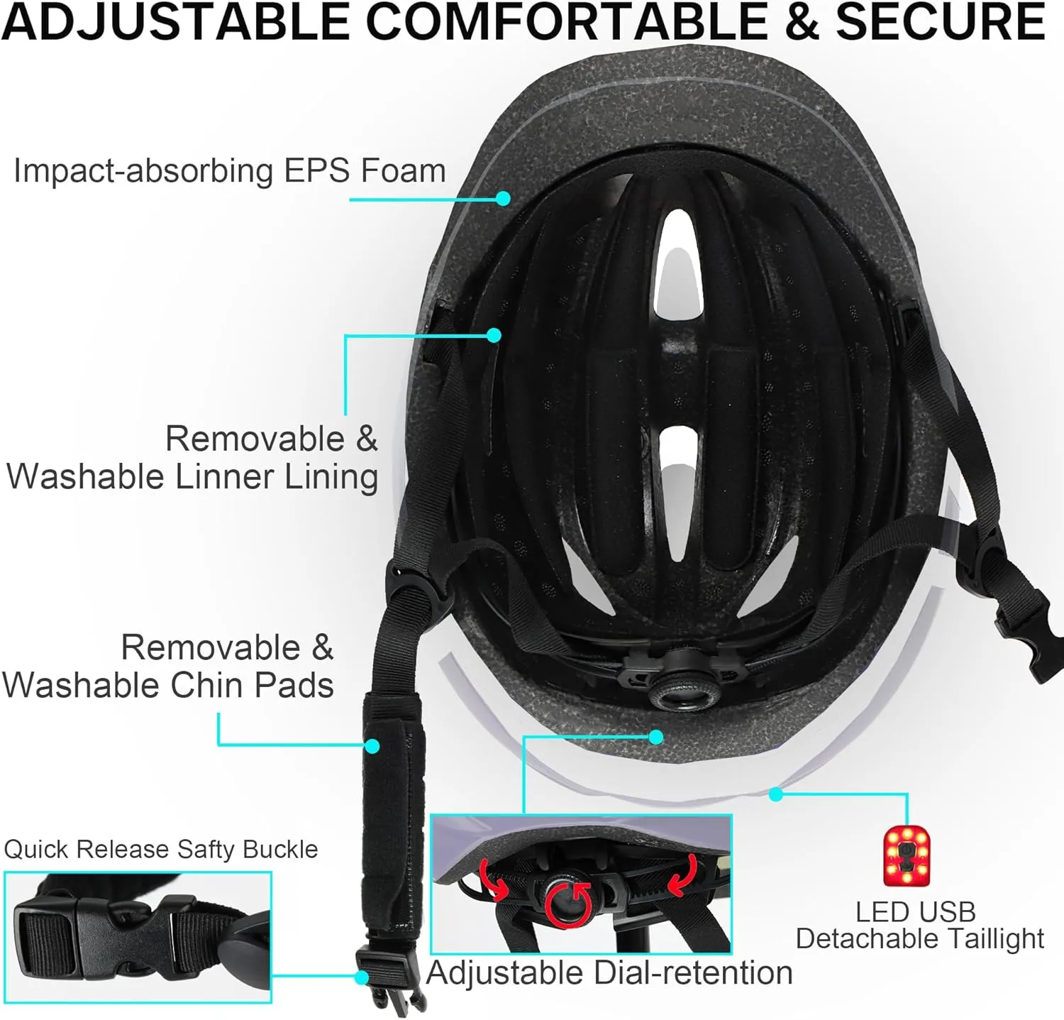 Bike Helmet Adult Urban:Bicycle Helmet for Men Women with USB Charge Detachable Taillight Helmets for Commuter Cycling Scooters