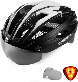 Bike Helmet, Basecamp Bicycle Helmet with Rear Light & Detachable Magnetic Goggles Lightweight Cycling Helmet Adjustable for Adult Men Women Mountain & Road (BC-069)