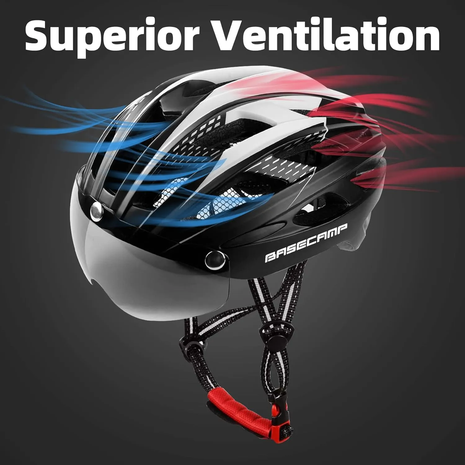 Bike Helmet, Basecamp Bicycle Helmet with Rear Light & Detachable Magnetic Goggles Lightweight Cycling Helmet Adjustable for Adult Men Women Mountain & Road (BC-069)