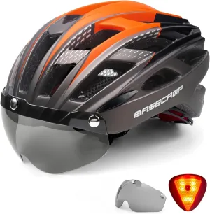 Bike Helmet, Basecamp Bicycle Helmet with Rear Light & Detachable Magnetic Goggles Lightweight Cycling Helmet Adjustable for Adult Men Women Mountain & Road (BC-069)