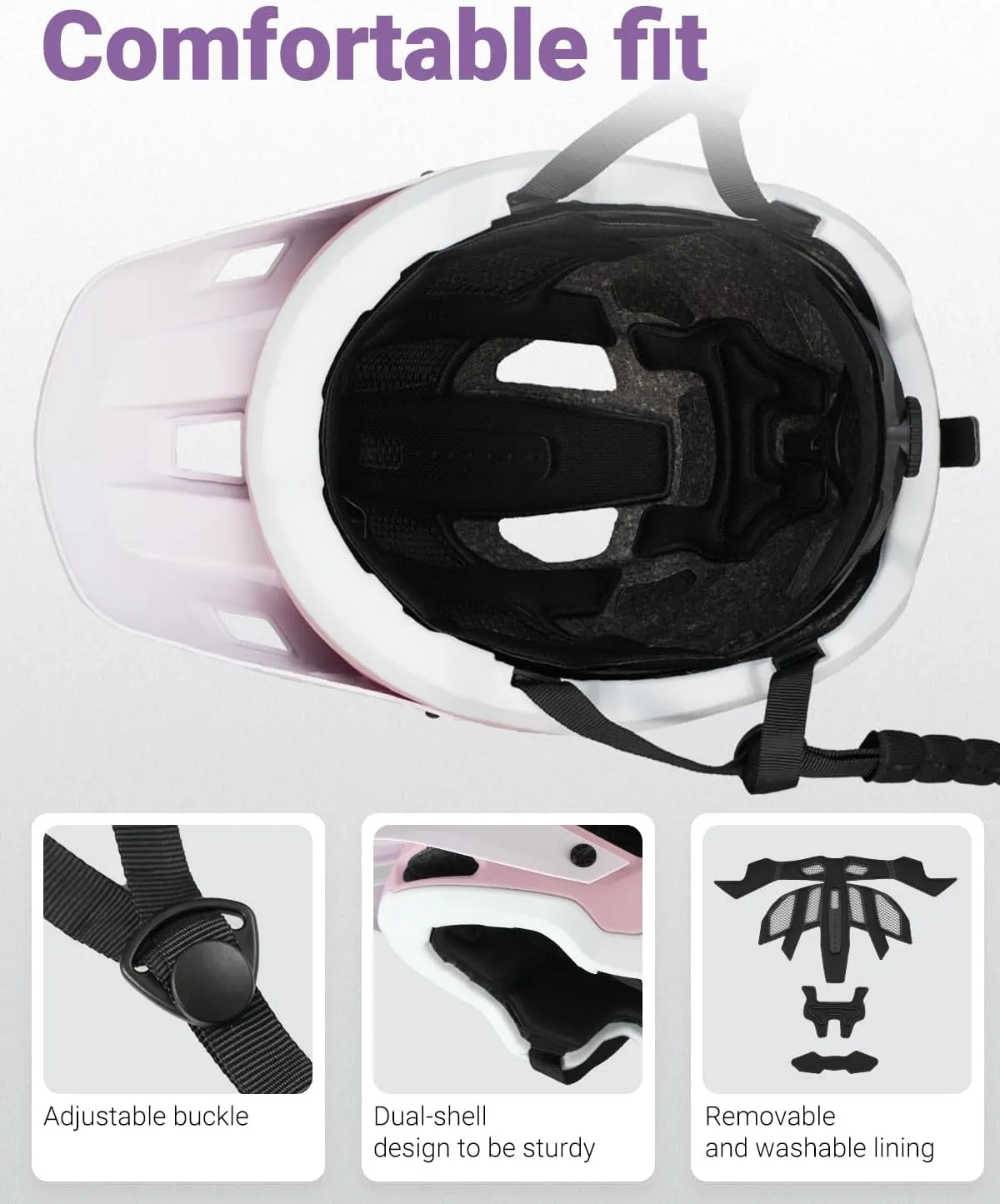 Bike Helmet for Adult, Moutain Road Bicyle Helmet Certified Adjustable MTB Cycling Helmet with Removable Visor and EPS Foam Interior