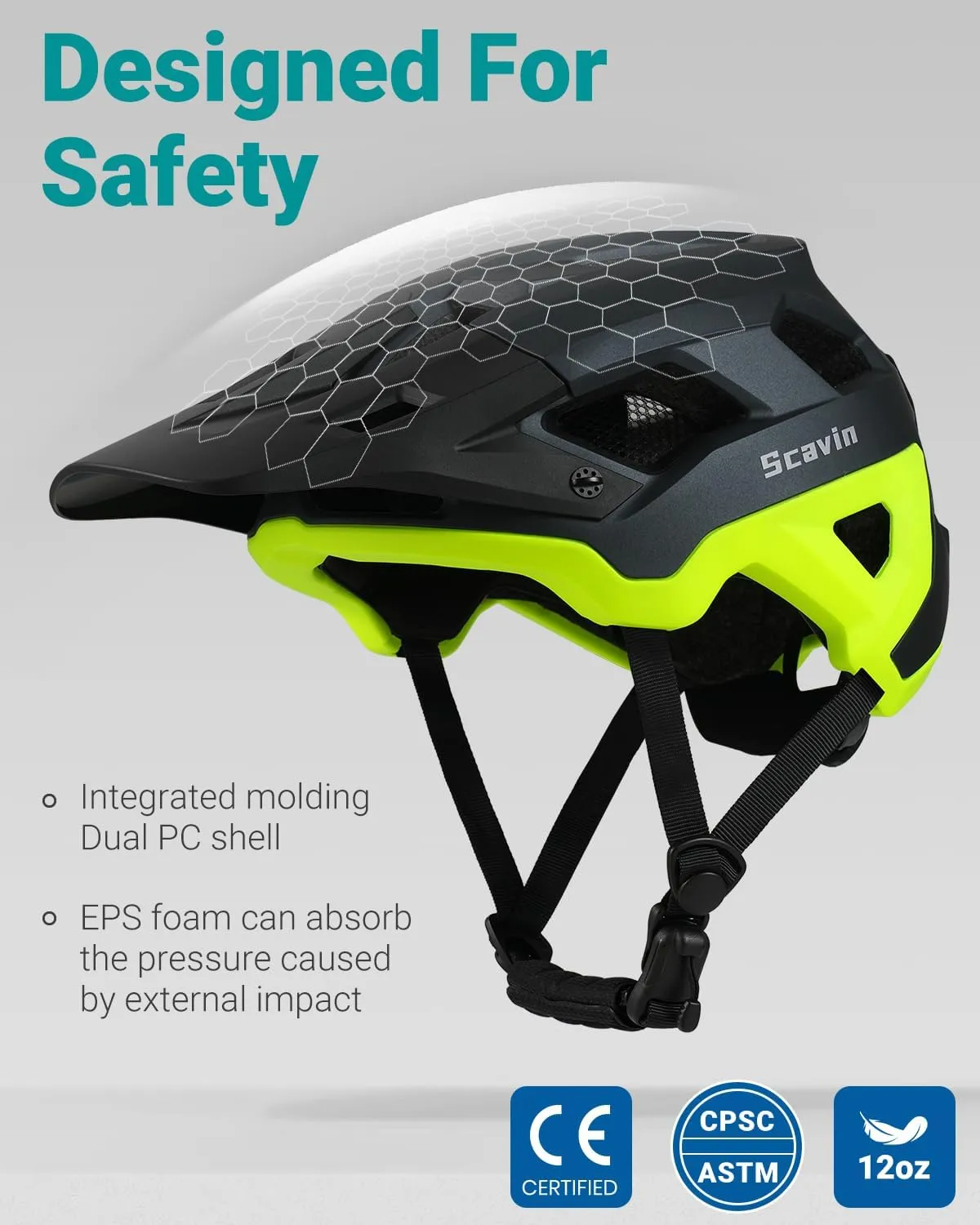 Bike Helmet for Adult, Moutain Road Bicyle Helmet Certified Adjustable MTB Cycling Helmet with Removable Visor and EPS Foam Interior