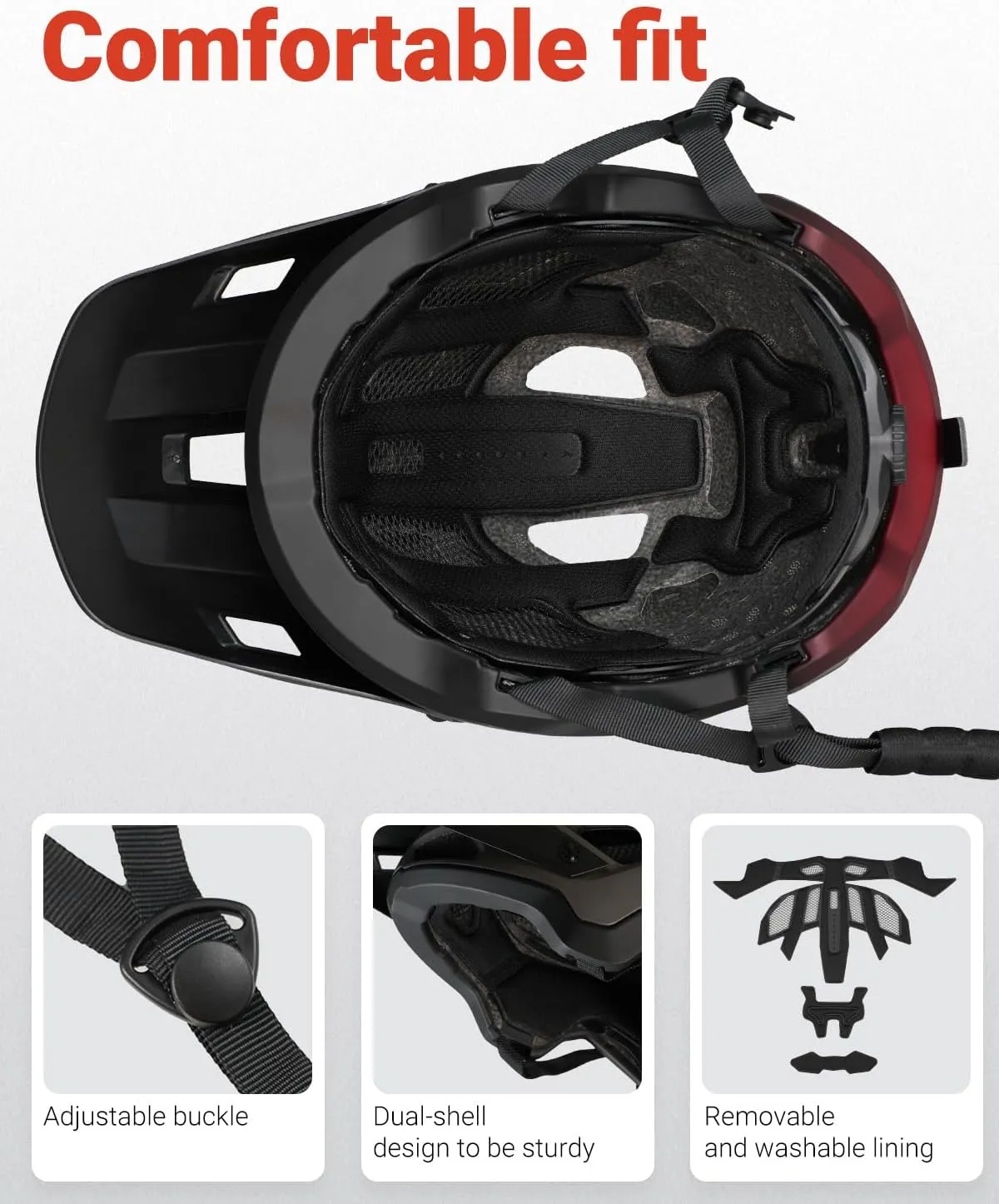 Bike Helmet for Adult, Moutain Road Bicyle Helmet Certified Adjustable MTB Cycling Helmet with Removable Visor and EPS Foam Interior