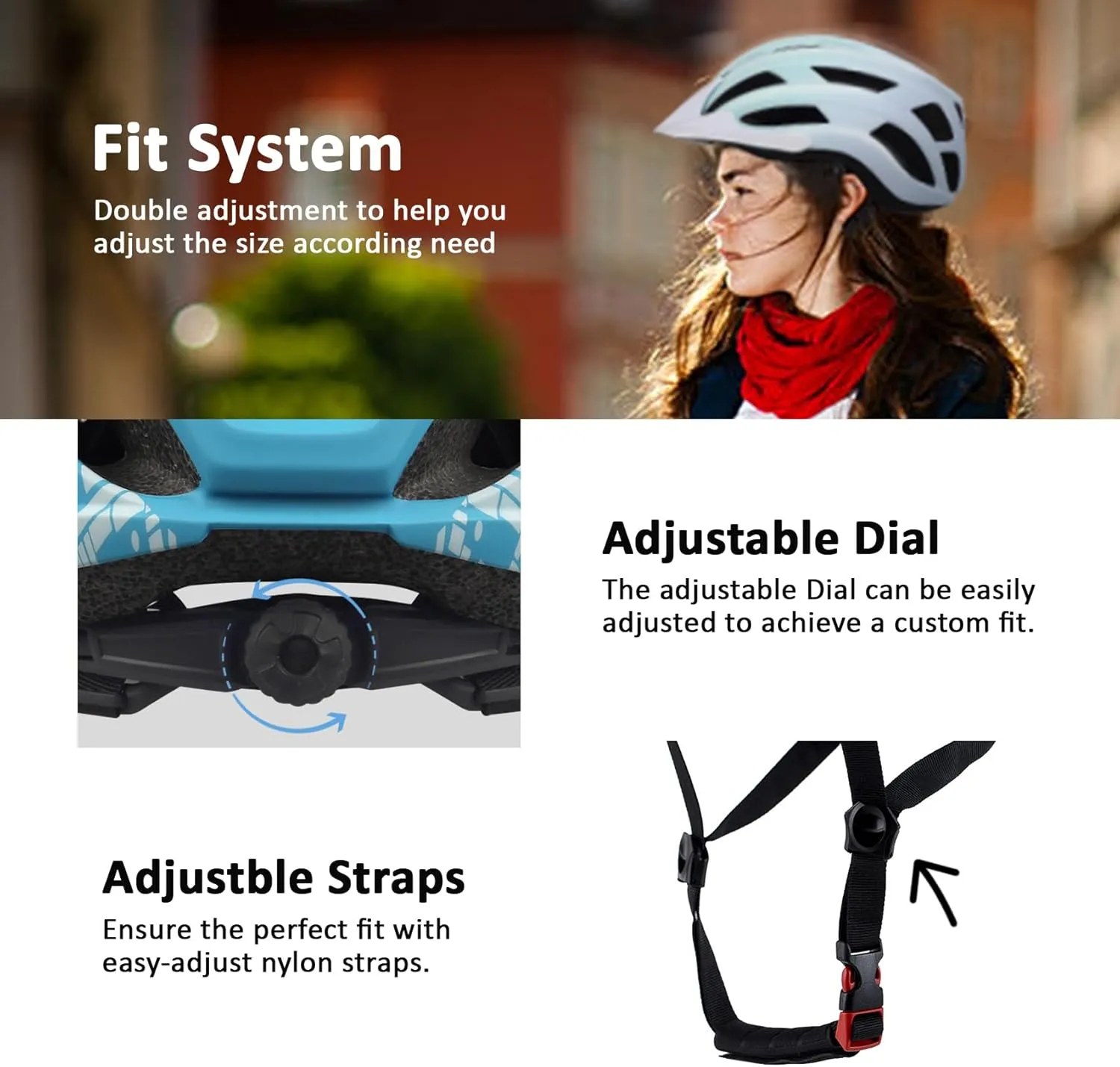 Bike Helmet for Adults Women Men Youth Kids, Lightweight Mountain Road Bicycle Cycling Helmets with Adjustable Dial, 2 Detachable Visor