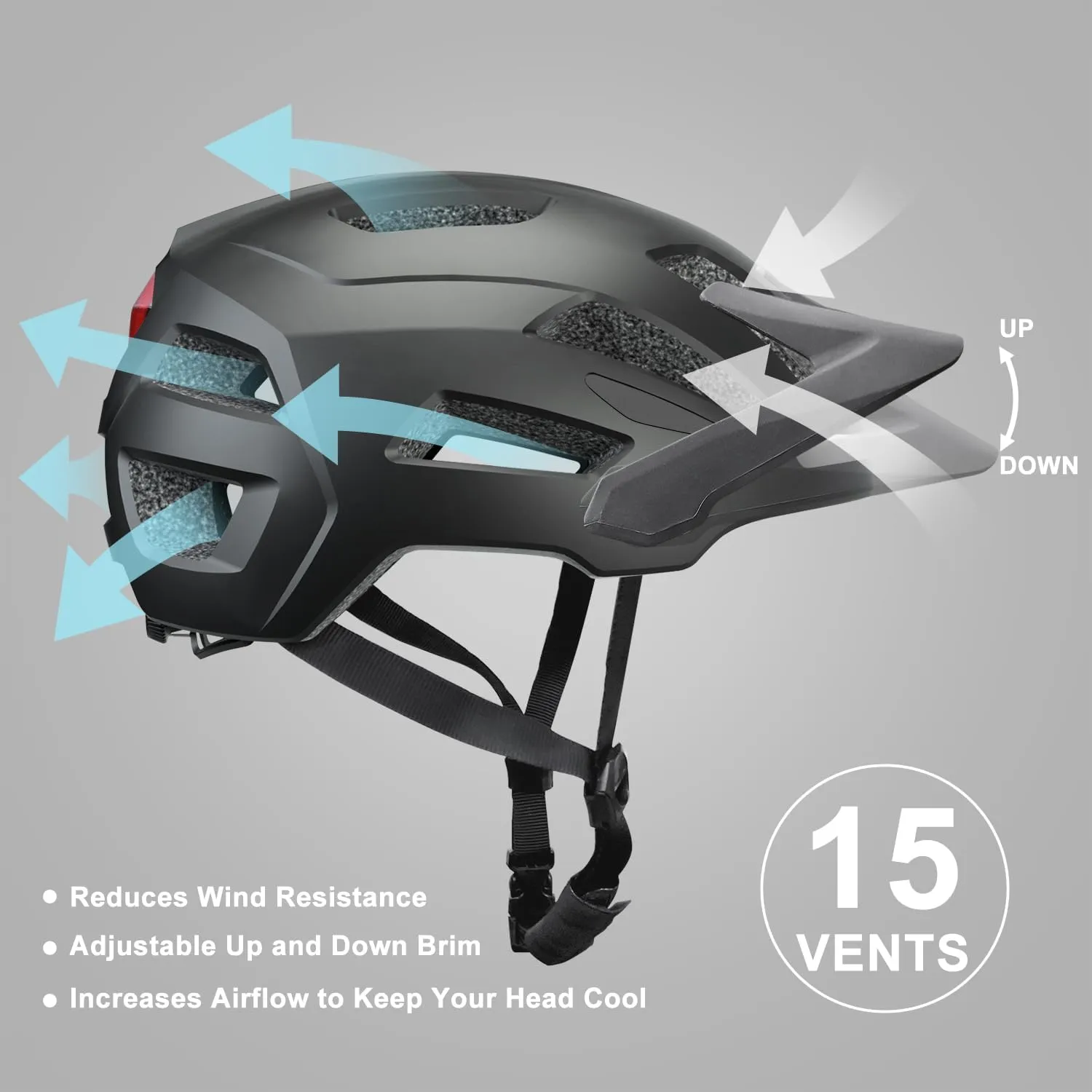 Bike Helmet, Helmets for Adults Men, Front and Back LED Lights Safe Certified MTB Road Bicycle Helmet with Adjustable Brim