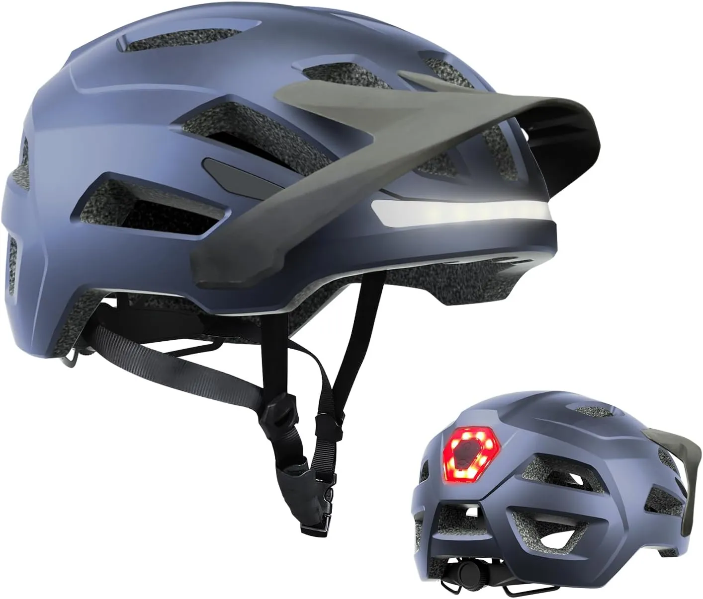 Bike Helmet, Helmets for Adults Men, Front and Back LED Lights Safe Certified MTB Road Bicycle Helmet with Adjustable Brim