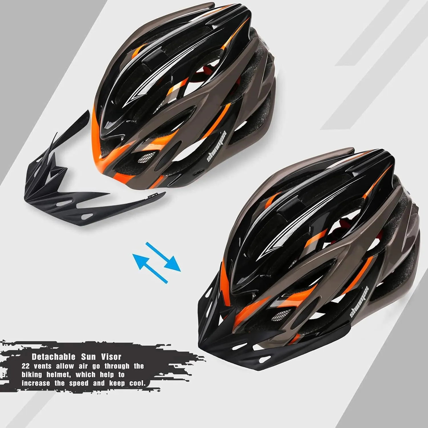 Bike Helmet Men Women, Shinmax Bicycle Helmet with Rear Light and Detachable Visor