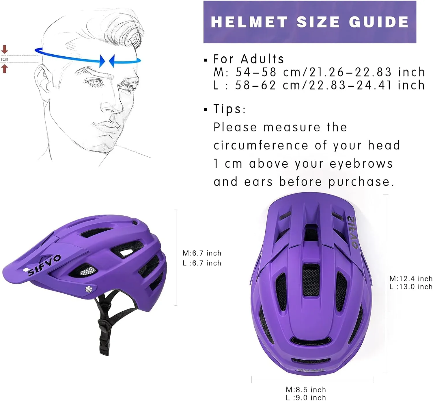 Bike Helmet, SIFVO Bike Helmets for Men and Women, Mountain Bike Helmet with Visor Helmets for Adults to Youth Bicycle Helmet Road Bike Helmet Safe and Comfortable 54-62cm【M/L】