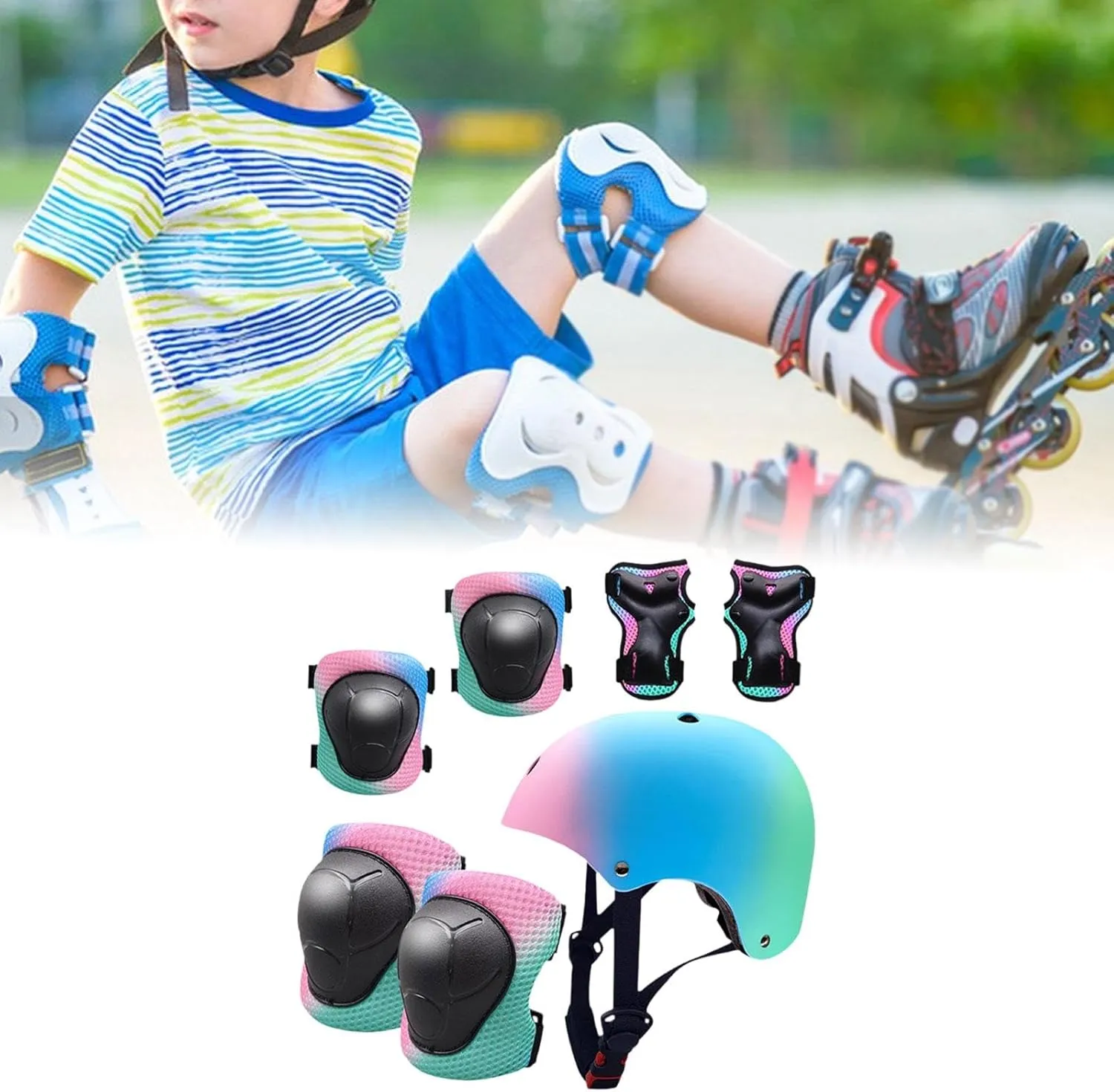 Bike Helmet Sturdy for Children Easy Use Riding Multifunctional with Knee Pads Wrist Guards Climbing Elbow Pads Accessories