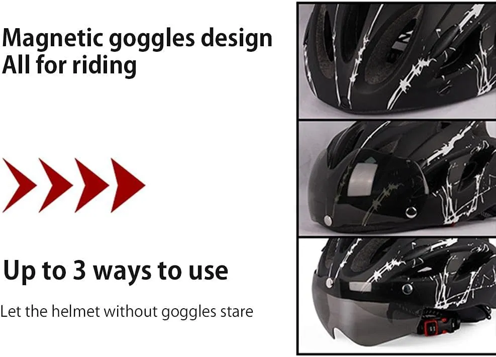Bike Helmet with Detachable Magnetic Visor Goggle, Lightweight Cycling Helmet Adjustable for Adult Men Women Mountain Road Cycling