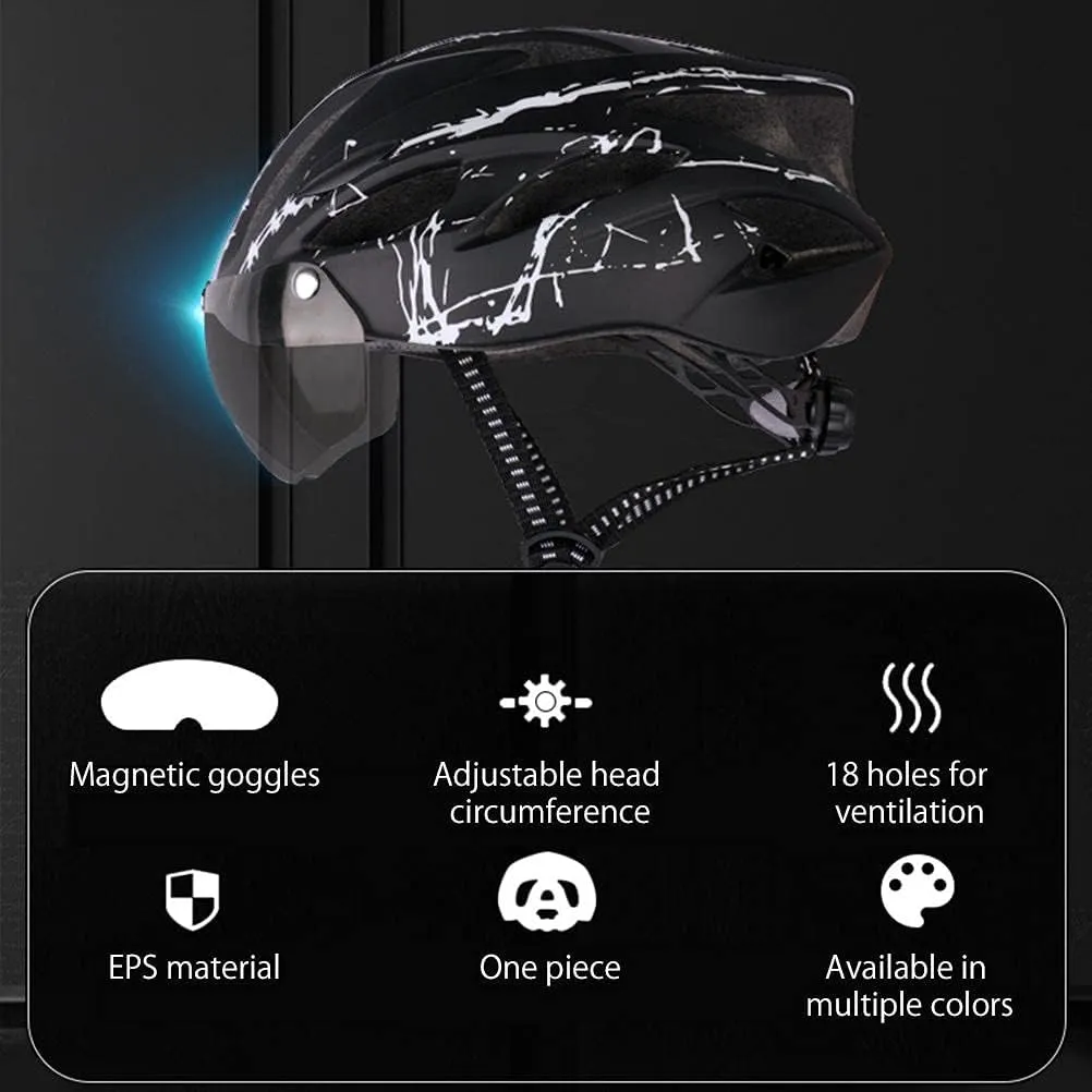 Bike Helmet with Detachable Magnetic Visor Goggle, Lightweight Cycling Helmet Adjustable for Adult Men Women Mountain Road Cycling