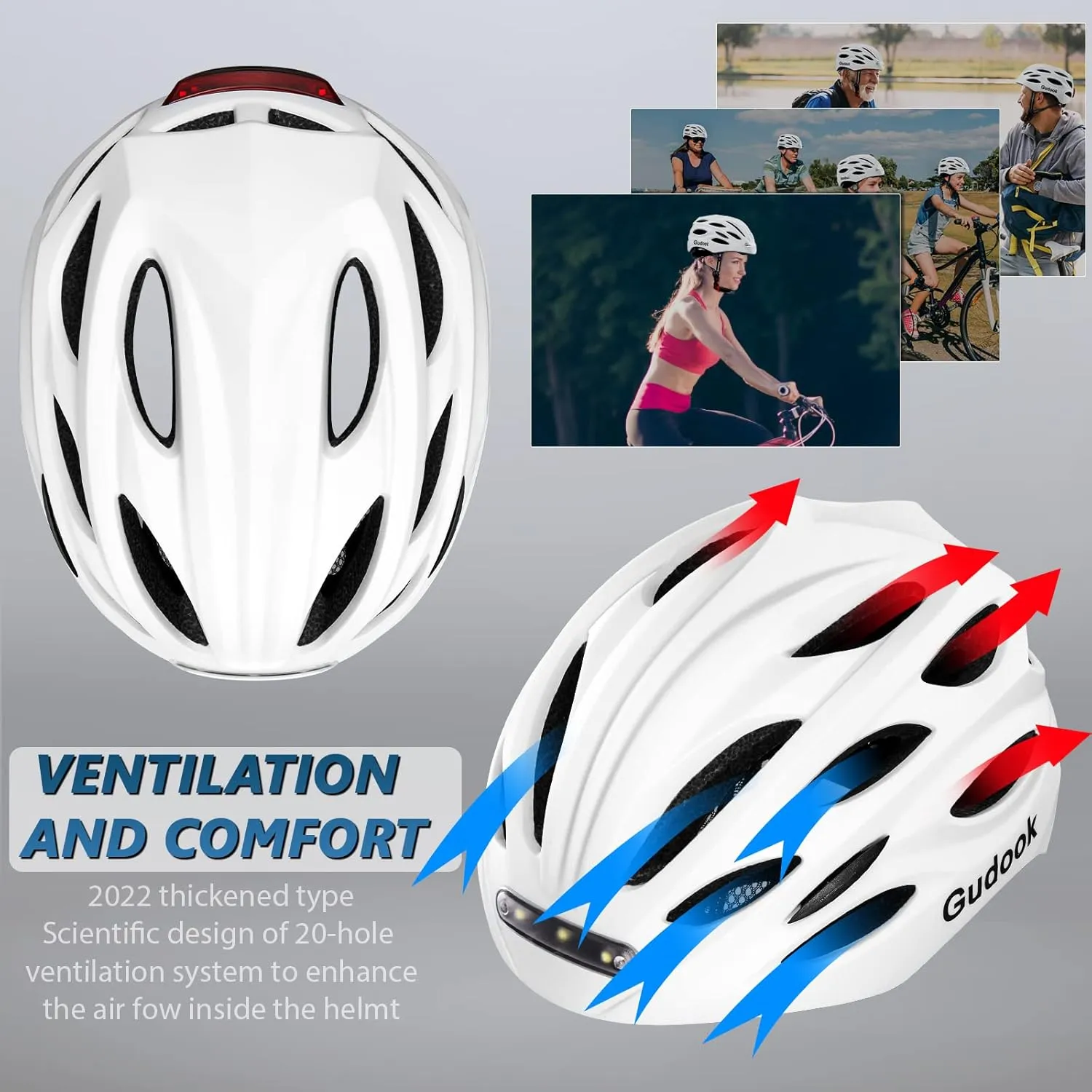 Bike Helmet with LED Light: Bicycle Helmets for Men & Women & Adults with Front and Rear Lights Adjustable Cycling Helmet for Urban Commuter Mountain Road Biker