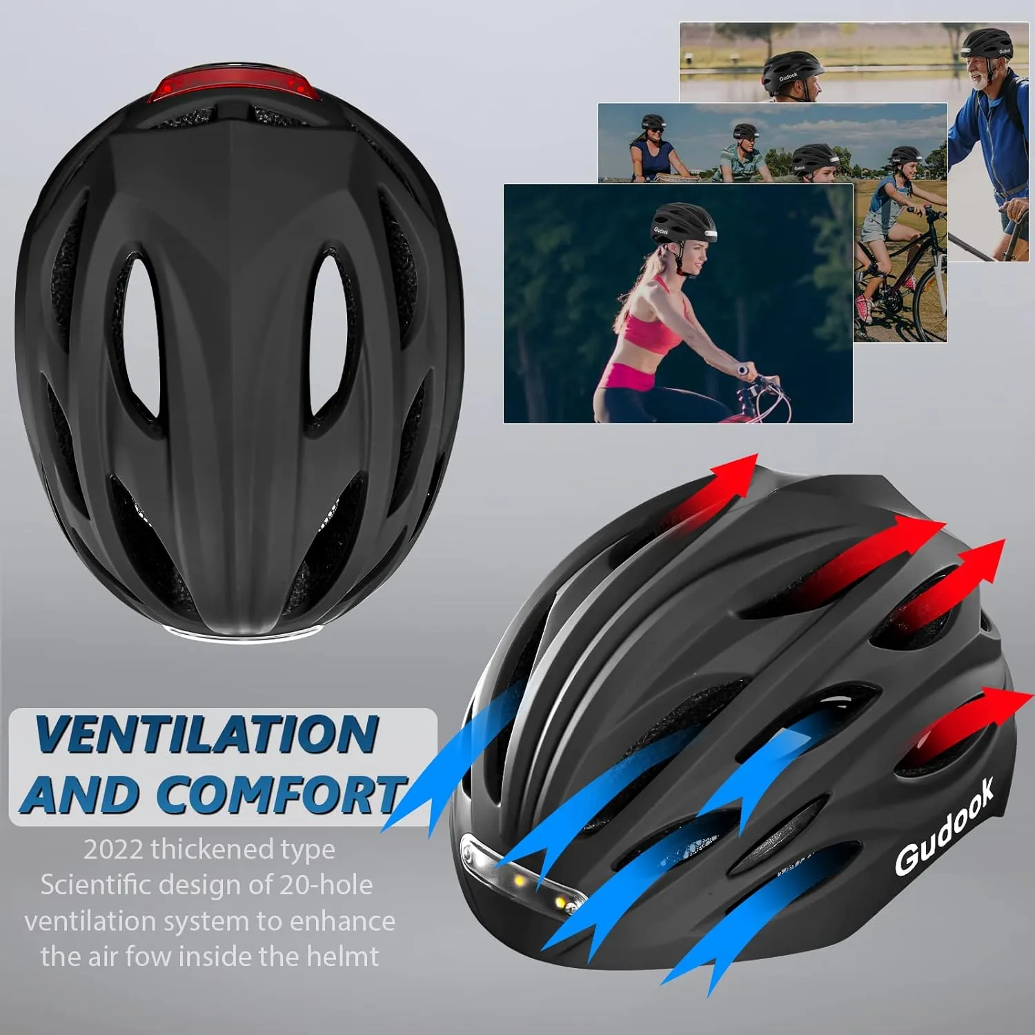 Bike Helmet with LED Light: Bicycle Helmets for Men & Women & Adults with Front and Rear Lights Adjustable Cycling Helmet for Urban Commuter Mountain Road Biker