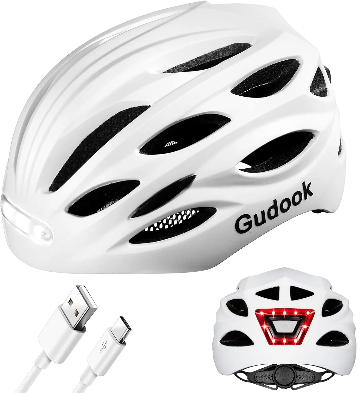 Bike Helmet with LED Light: Bicycle Helmets for Men & Women & Adults with Front and Rear Lights Adjustable Cycling Helmet for Urban Commuter Mountain Road Biker